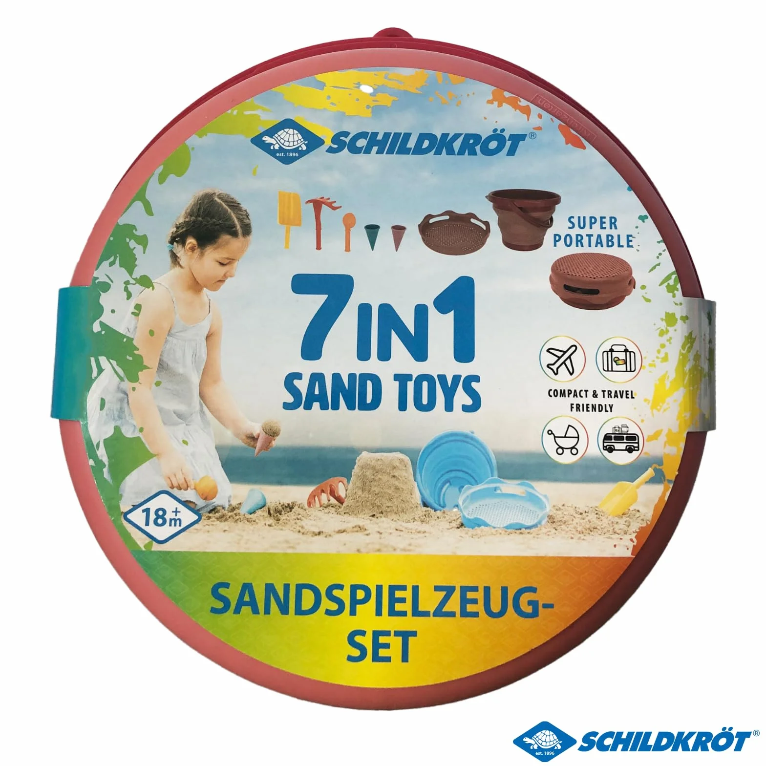 Schildkröt 7 w 1 Sand Toys zestaw składanych wiaderek, kolor: czerwony