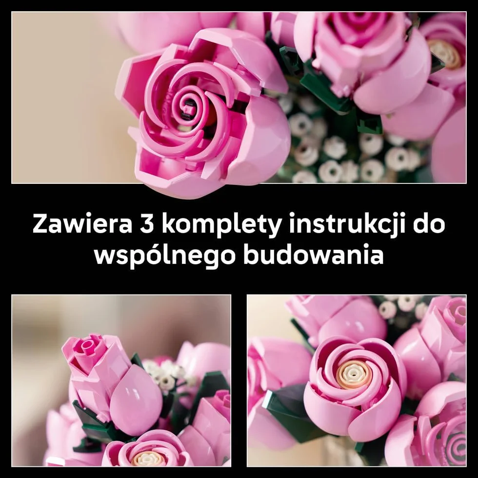 LEGO Botanicals Bukiet różowych róż, sztuczne kwiaty do zbudowania, pomysł na prezent na Dzień Matki, walentynki lub urodziny, dla kobiet i mężczyzn, kwiatowa dekoracja do domu i biura 10374