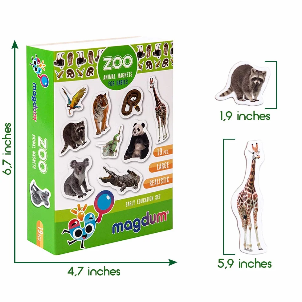 Magnesy ze zdjęciami zwierząt z ZOO dla dziecka - duże magnesy na lodówkę - edukacyjne zabawki magnetyczne dla 3-latków