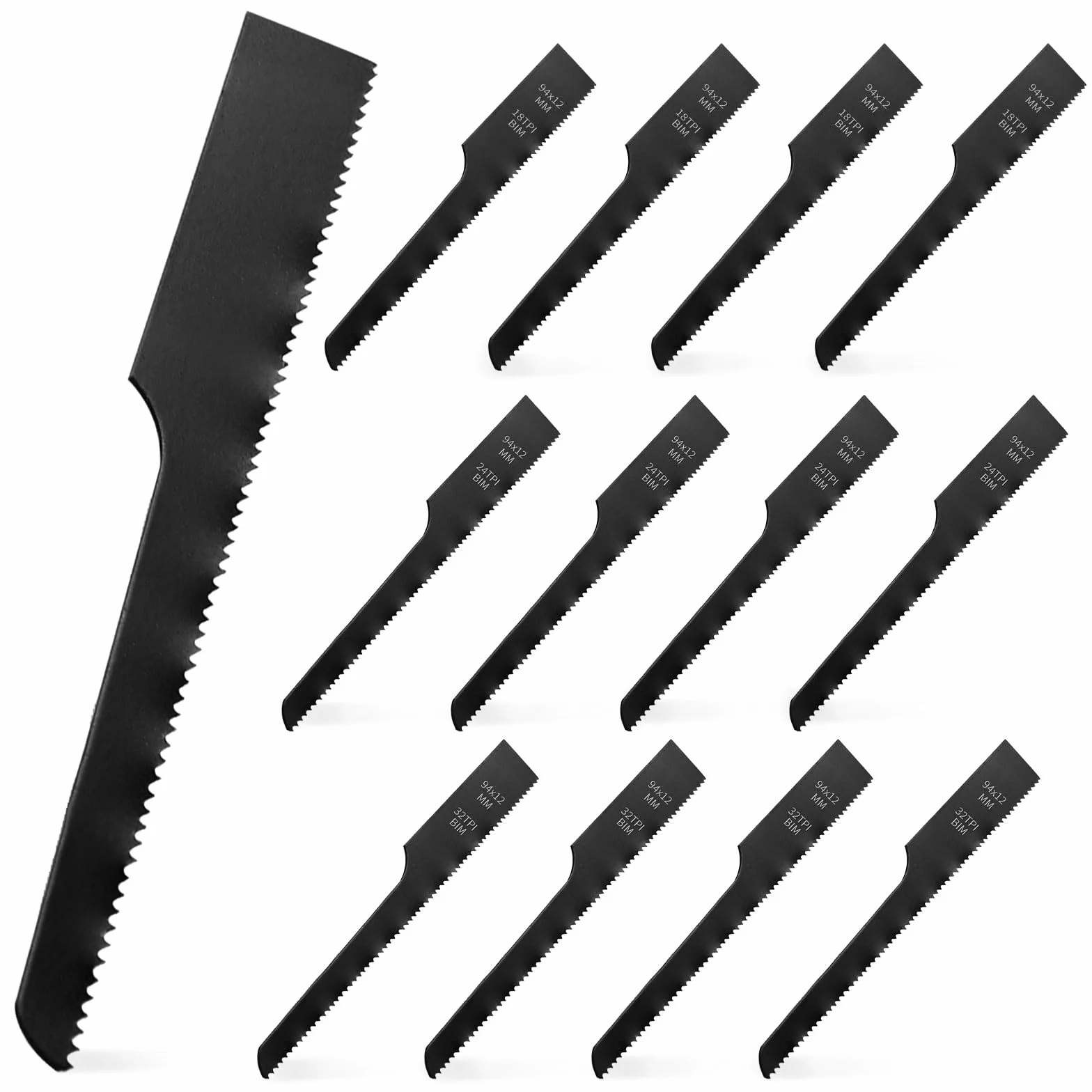 DBREAKS 12 sztuk zapasowych brzeszczotów do piły pneumatycznej 4 x 18T, 4 x 24T, 4 x 32T brzeszczot ze stali węglowej, brzeszczot do piły pneumatycznej, narzędzie tnące do stali, aluminium, tworzywa