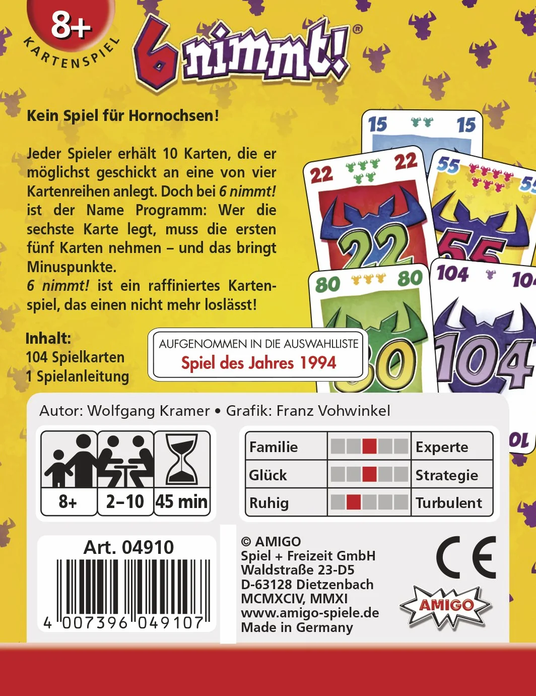 Amigo 6 Nimmt! Gra Karciana, Wielokolorowy, od 8 Lat