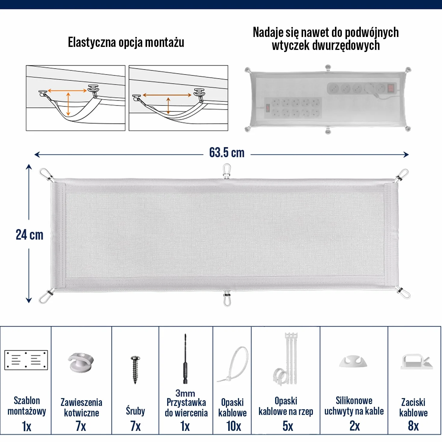 Korytko kablowe pod biurko - elastyczne zarządzanie kablami pod biurkiem białe - wreszcie porządek na biurku - siatka kablowa biała do zarządzania kablami pod biurkiem - Ultimate Setup
