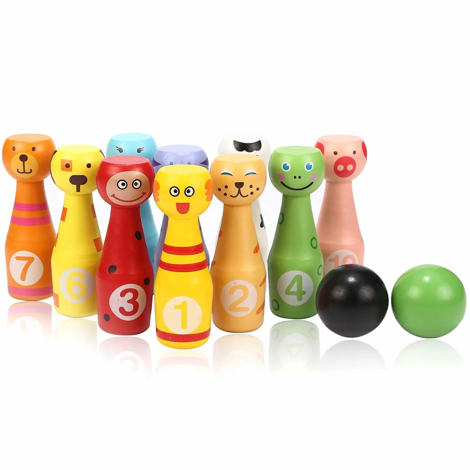 Jacootoys Zestaw kręgli kręgle gra w kręgle z 10 kręgielniami i 2 piłeczkami Interaktywne zabawki dla dzieci 3 4 5 lat