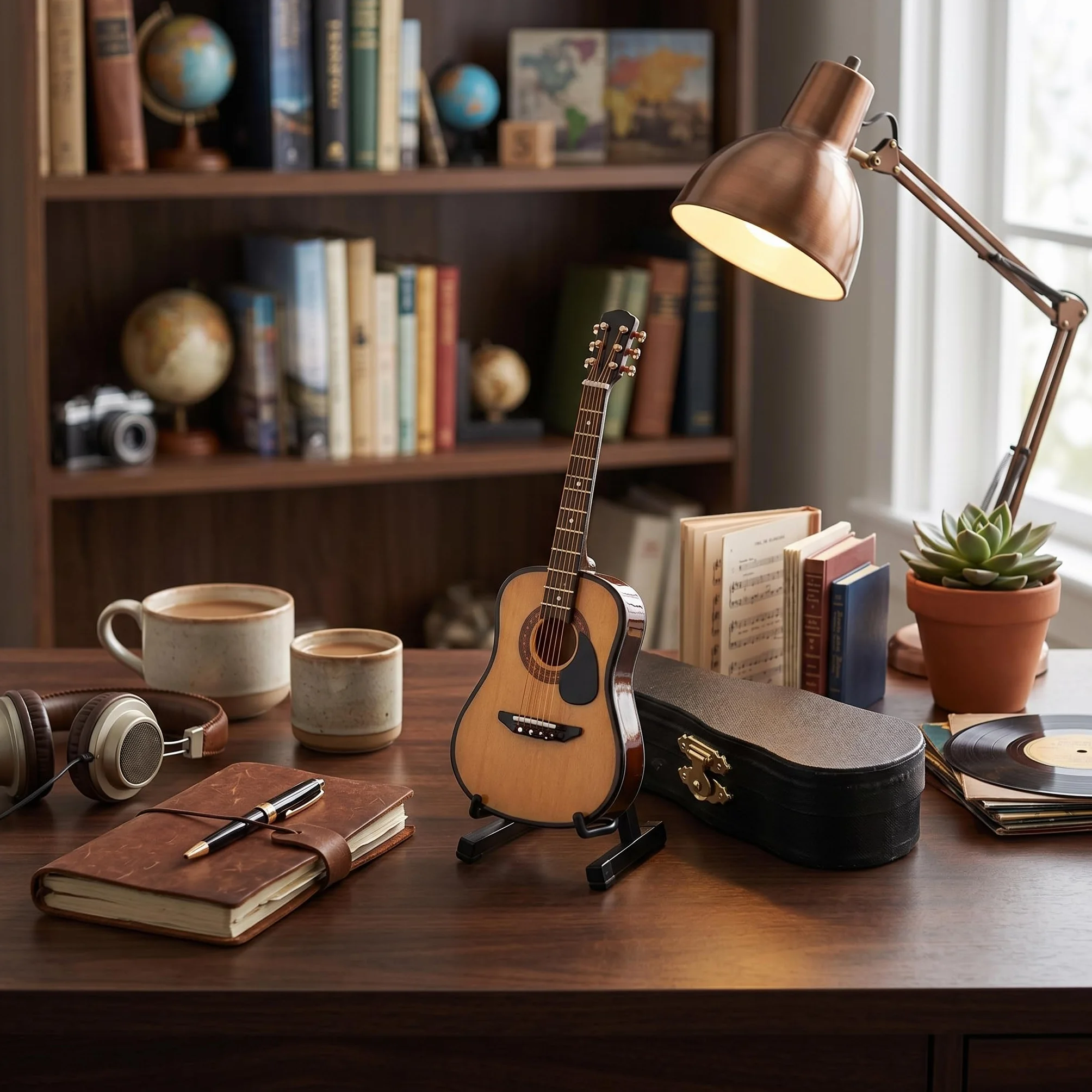 HEEPDD Miniaturowy model gitary, drewniana ozdoba gitarowa ze stojakiem do dekoracji domowego biura świąteczne prezenty urodzinowe 10 cm dla miłośników muzyki kolekcjonerzy gitar entuzjaści dekoracji