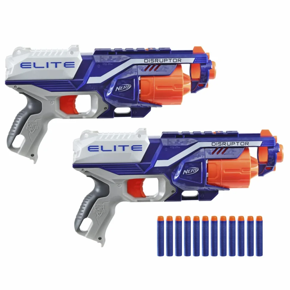 Nerf Elite Disruptor 2-pak – 2 Disruptor Blaster, 12 Nerf Elite Darts – bęben rotacyjny 6 dart, szybki ogień
