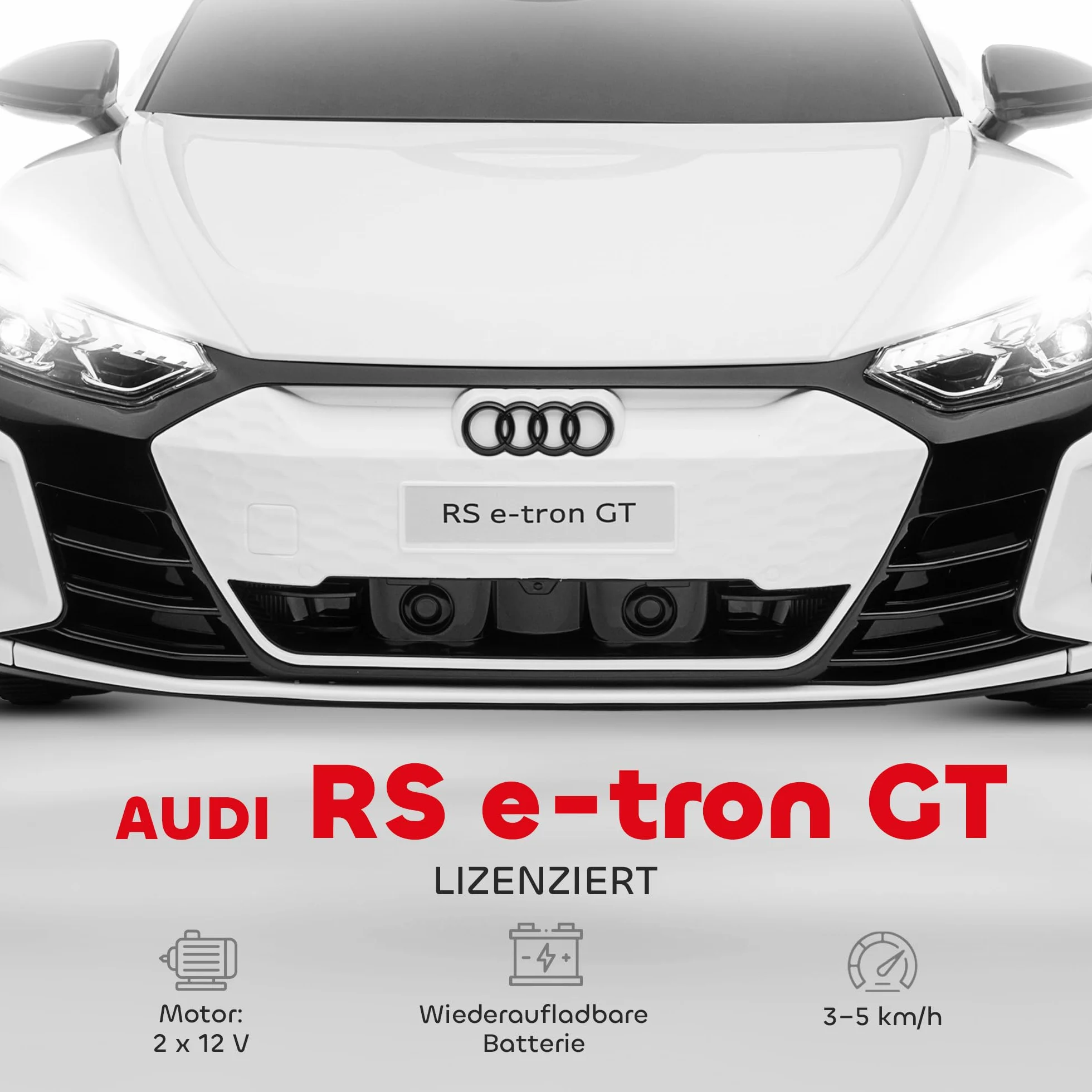 HOMCOM Samochód elektryczny dla dzieci, samochód dziecięcy z pilotem zdalnego sterowania, Audi RS e-tron GT, pojazd dziecięcy z pasem bezpieczeństwa, klaksonem, muzyką i reflektorem, do 5 km/h, dla