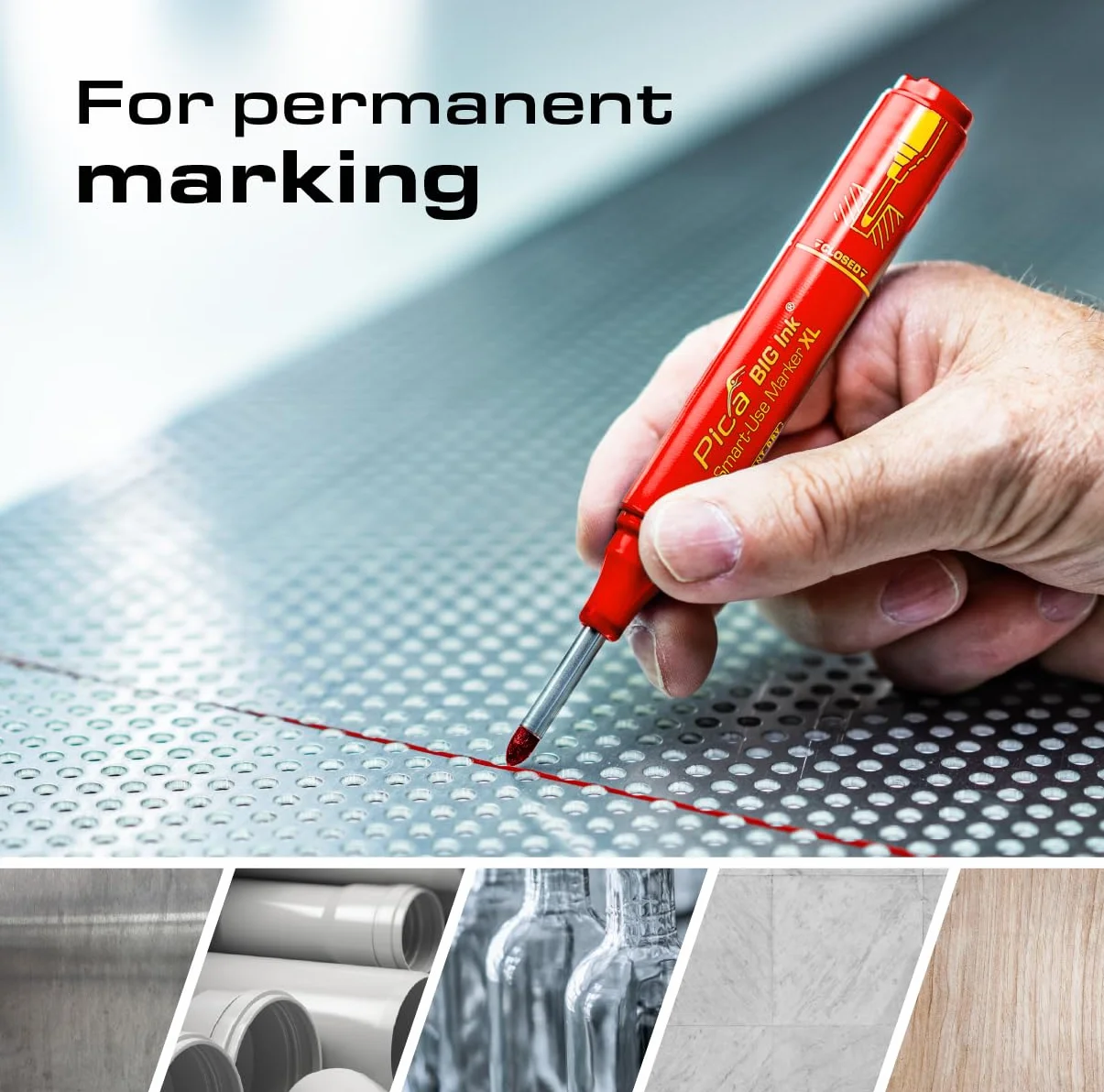 Pica BIG Ink czarny 170/46 | Permanentny marker XL Smart‑Use do głębokich otworów | Mocne oznaczenia | Do gładkich i suchych powierzchni