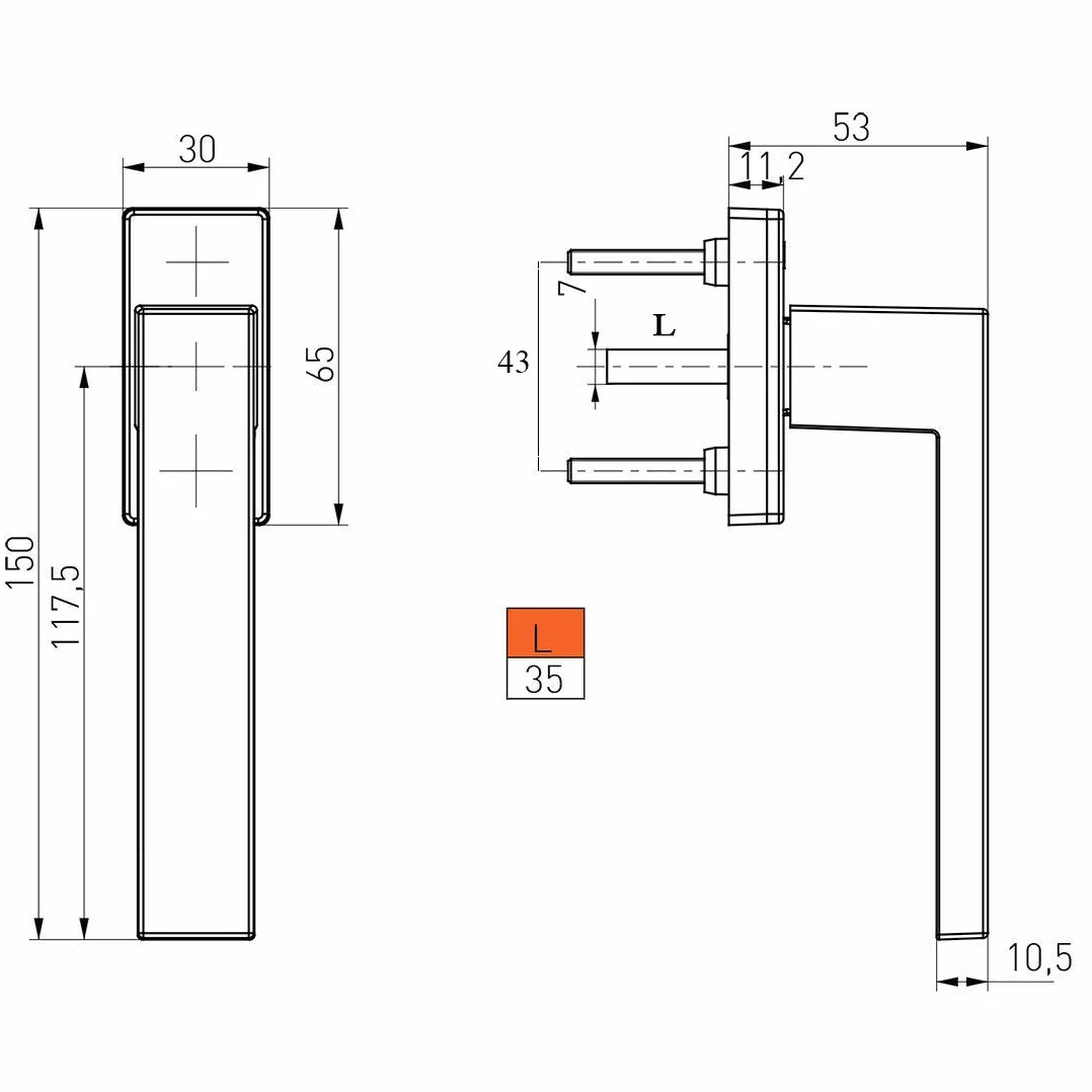 Klamka okienna antracyt design aluminium Dublin - malowana proszkowo Ral 7016, długość trzpienia: 35 mm