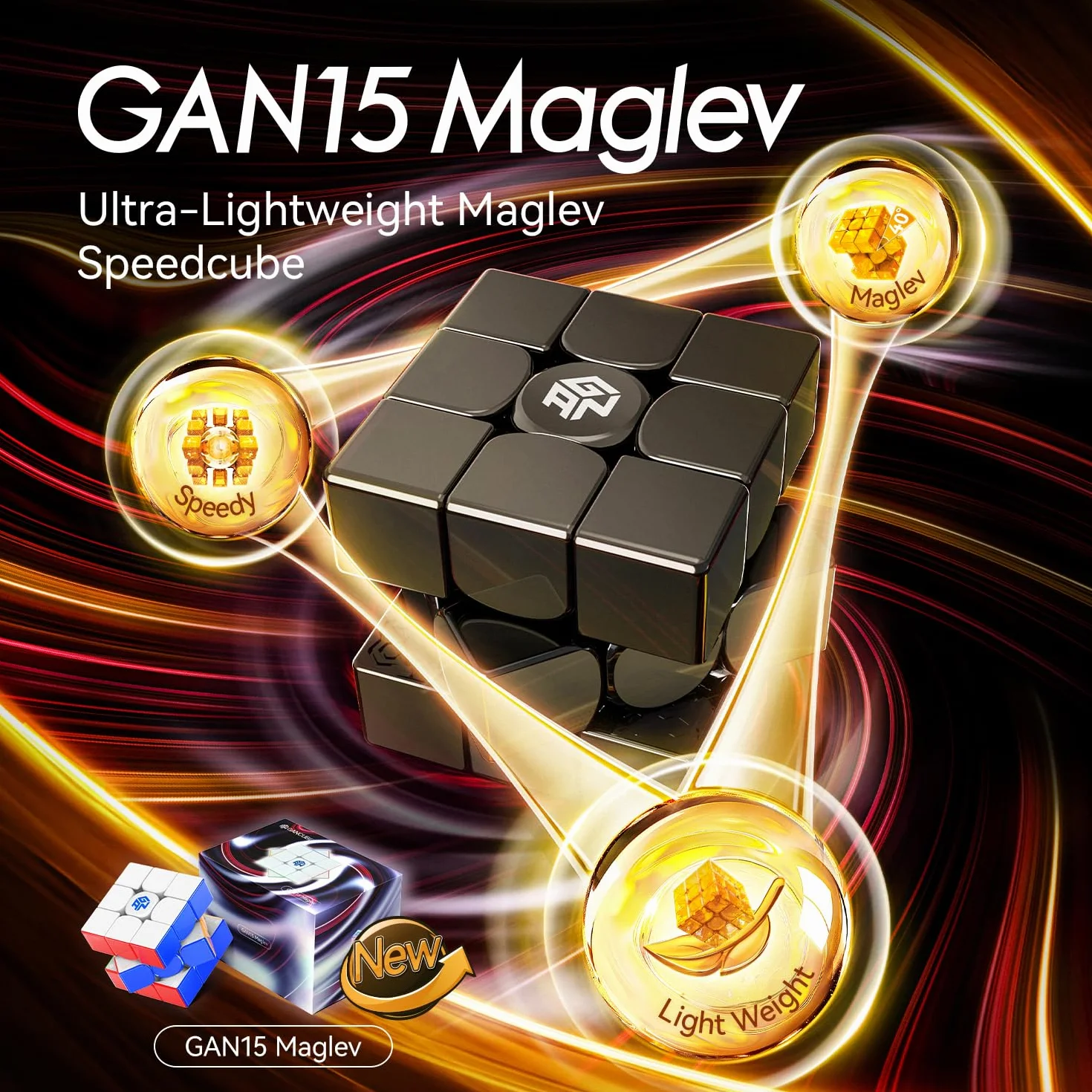 GAN15 Maglev Magnetic Cube Profesjonalna Kostka Magnetyczna 3x3, Speed Cube z 76 Magnesami/Samonastawnymi Warstwami 40 Stopni / 58,6 g,Flagowe Puzzle 2024