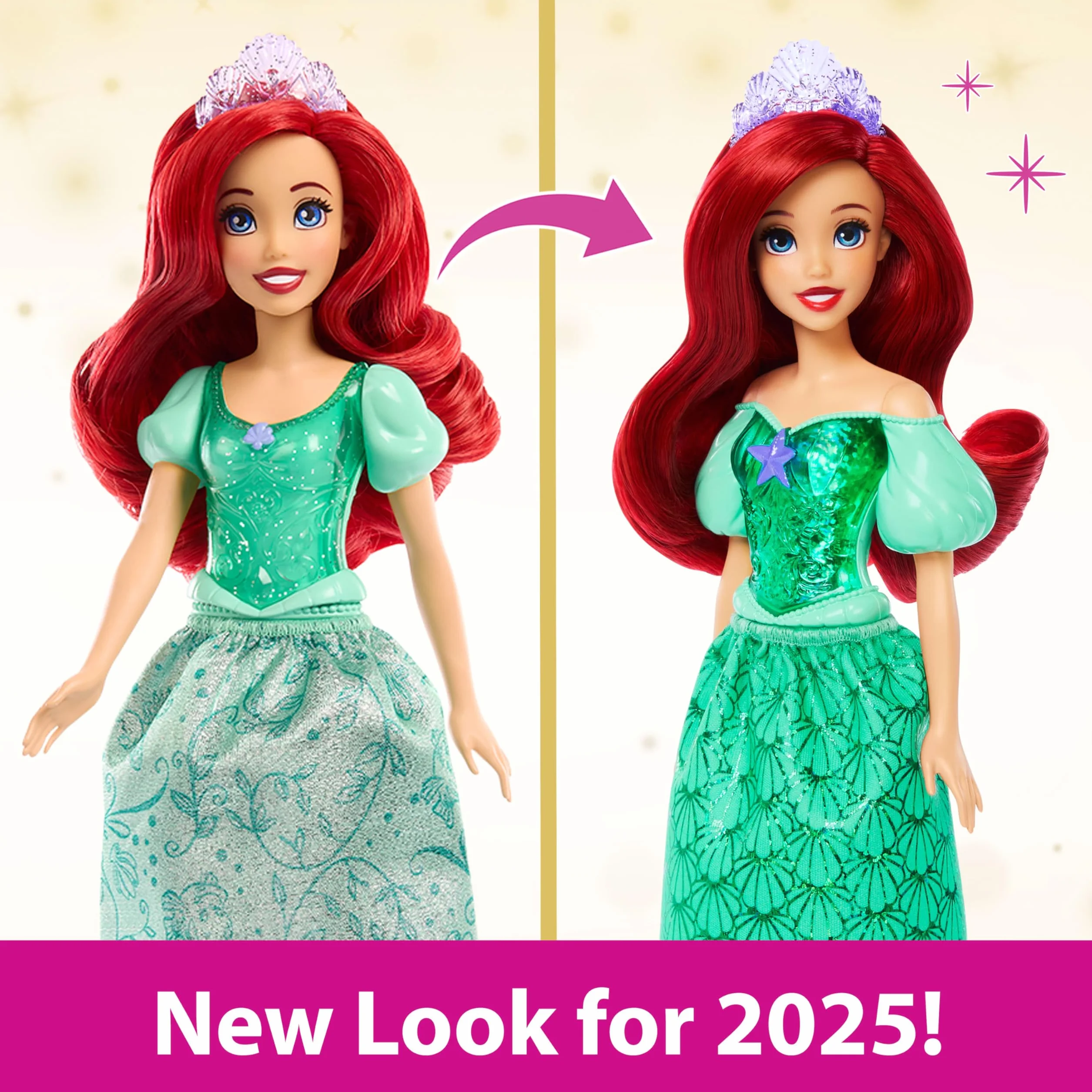 Mattel Księżniczka Disneya Arielka Lalka z punktami zgięcia, błyszczącym ubrankiem i akcesoriami inspirowanymi filmem Disneya, prezent dla dzieci HLW10