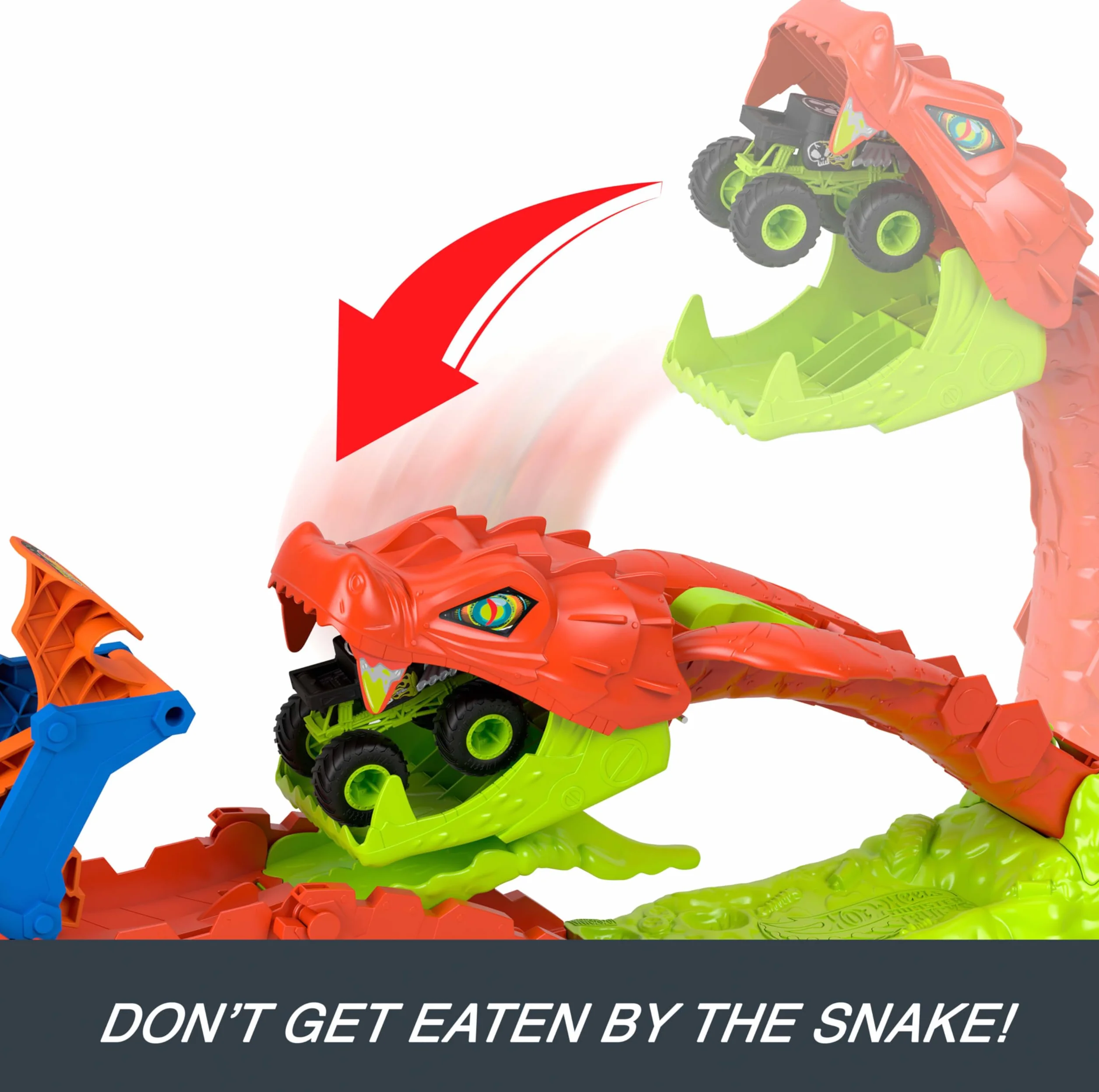 Hot Wheels Monster Trucks Mega skok Nokaut węża Zestaw Bone Shaker 1:64 tor wyścigowy zabawka dla dzieci 4+ JJN44