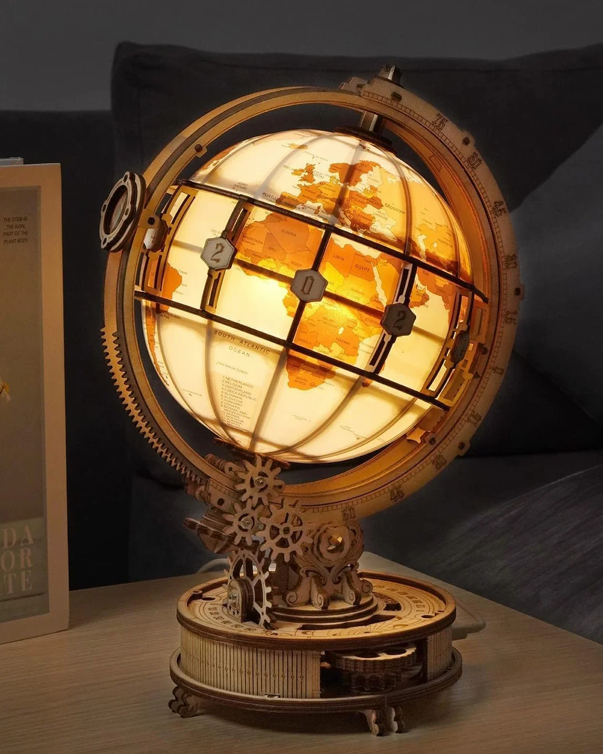 ROWOOD Puzzle 3D świecące globusy zestaw do budowania dla dorosłych drewniane lampki nocne LED zrób to sam wystrój domu wyjątkowy prezent na Boże Narodzenie urodziny