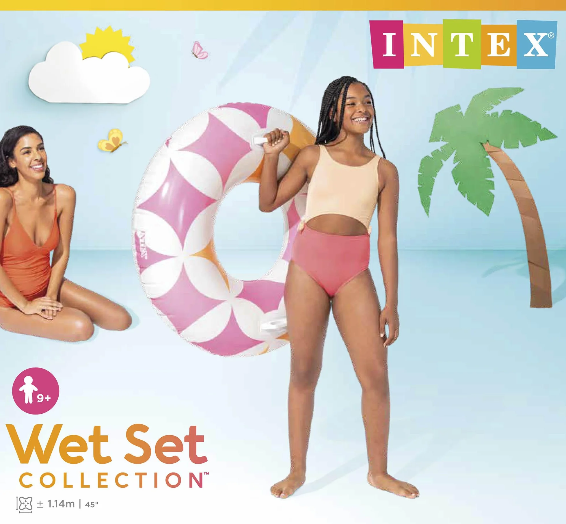 Intex 56269NP - Ciambella Gonfiabile Mare Timeless con Maniglie, Vinile, Multicolore, 91 cm