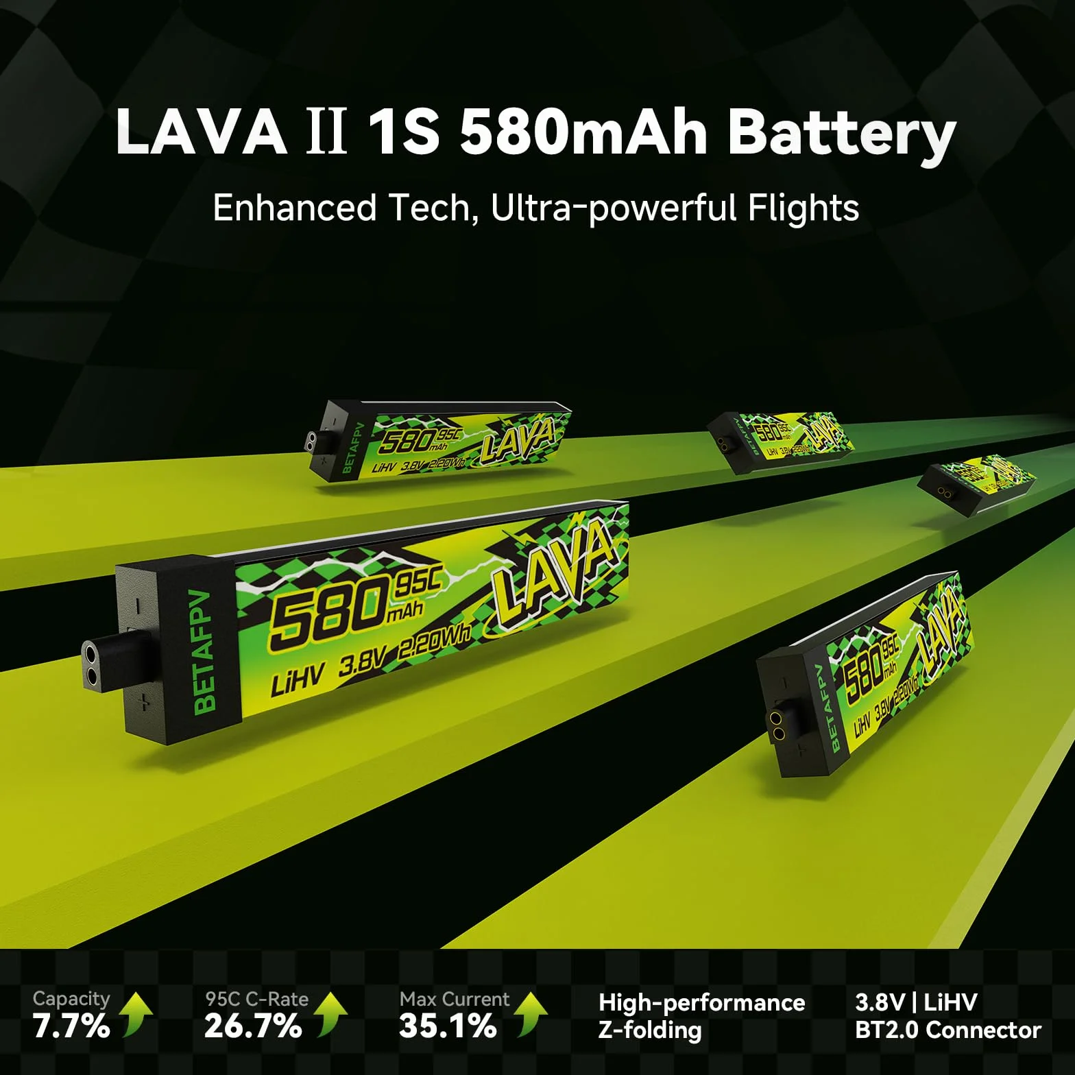 BETAFPV 4 szt. LAVA II 1S 580 mAh bateria 3,8 V 95C LiHV ze złączem BT2.0 kompatybilna z dronem 1-2S Tiny Whoop Drone Quadcopter Like Air75, Meteor75 Pro, Cetus Pro, Cetus X bezszczotkowe drony