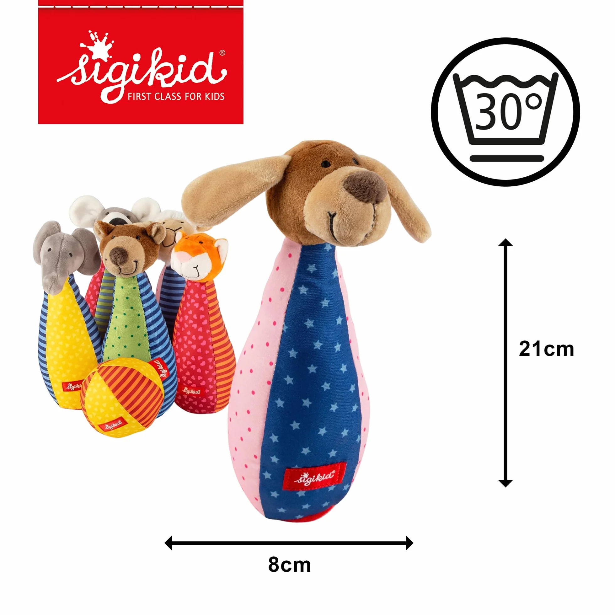 Sigikid 49520 Pluszowe Kręgle dla Dzieci, Wielokolorowe