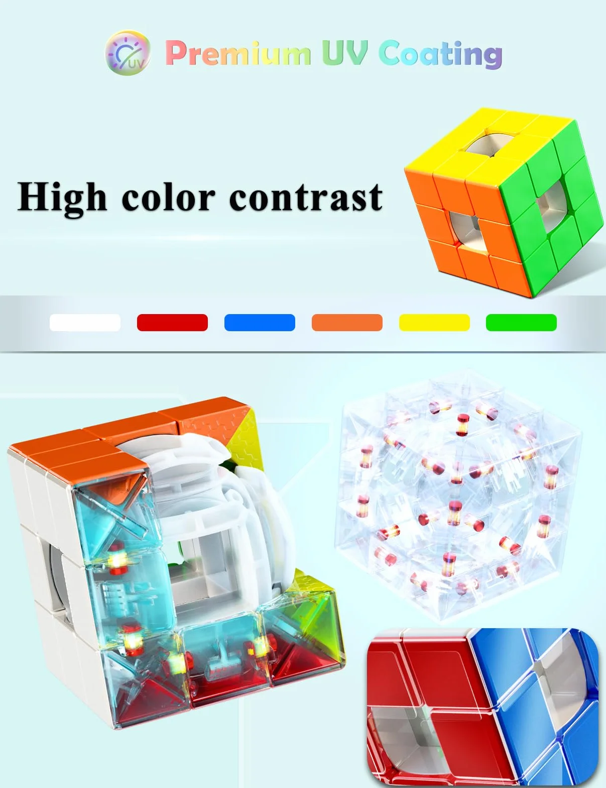 ROXENDA 3x3 speed cube pro magic cube - bez naklejek 3x3x3 pusta magiczna kostka z płynnym mechanizmem obrotowym, puzzle 3D z kolektorem Speed Cube
