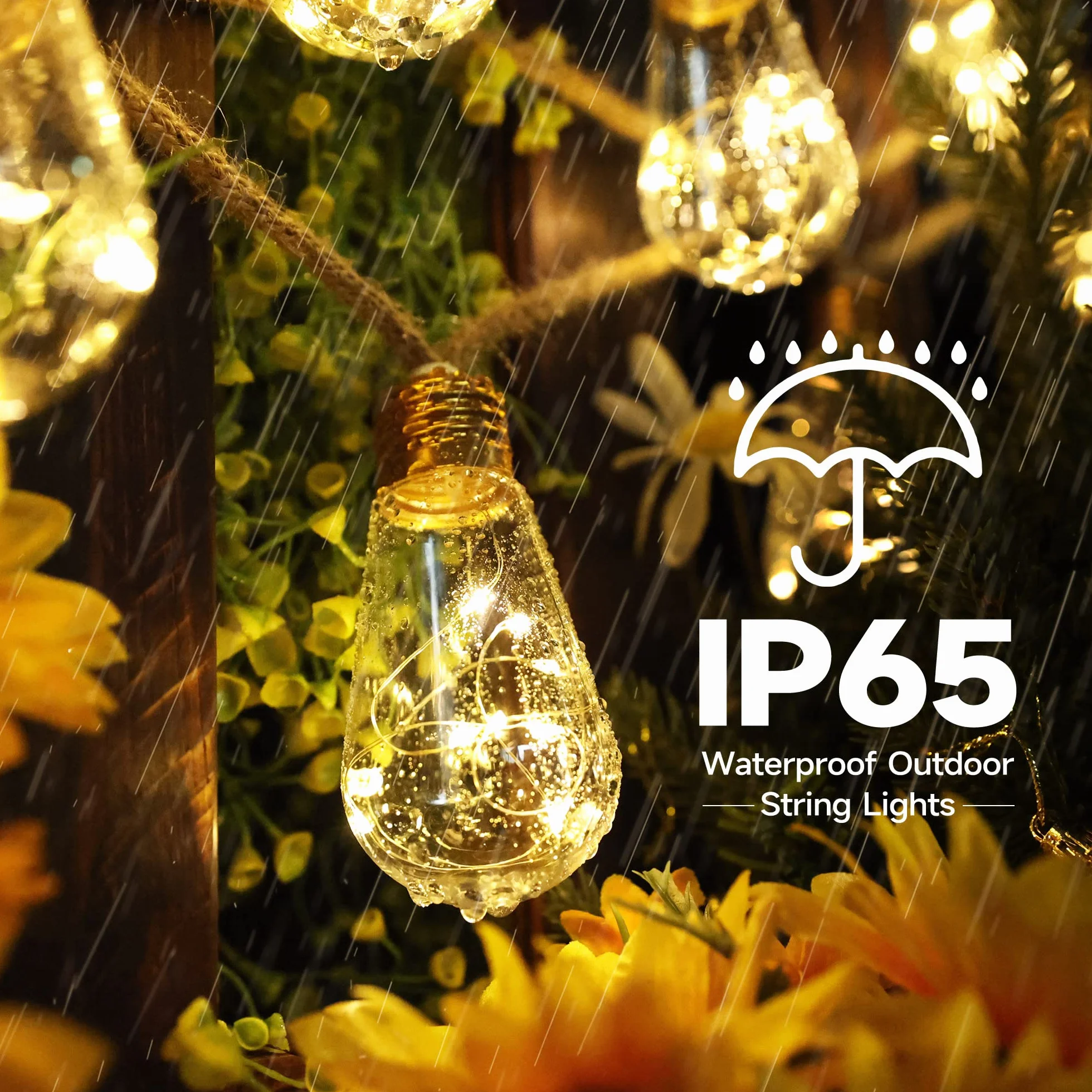 Geemoo Solarny łańcuch świetlny z liny konopnej, 8 m, 160 LED, wodoodporny, z 16 nietłukącymi się żarówkami, do ogrodu, na patio, imprezę, podwórko, dekoracja bożonarodzeniowa (ciepła biel)