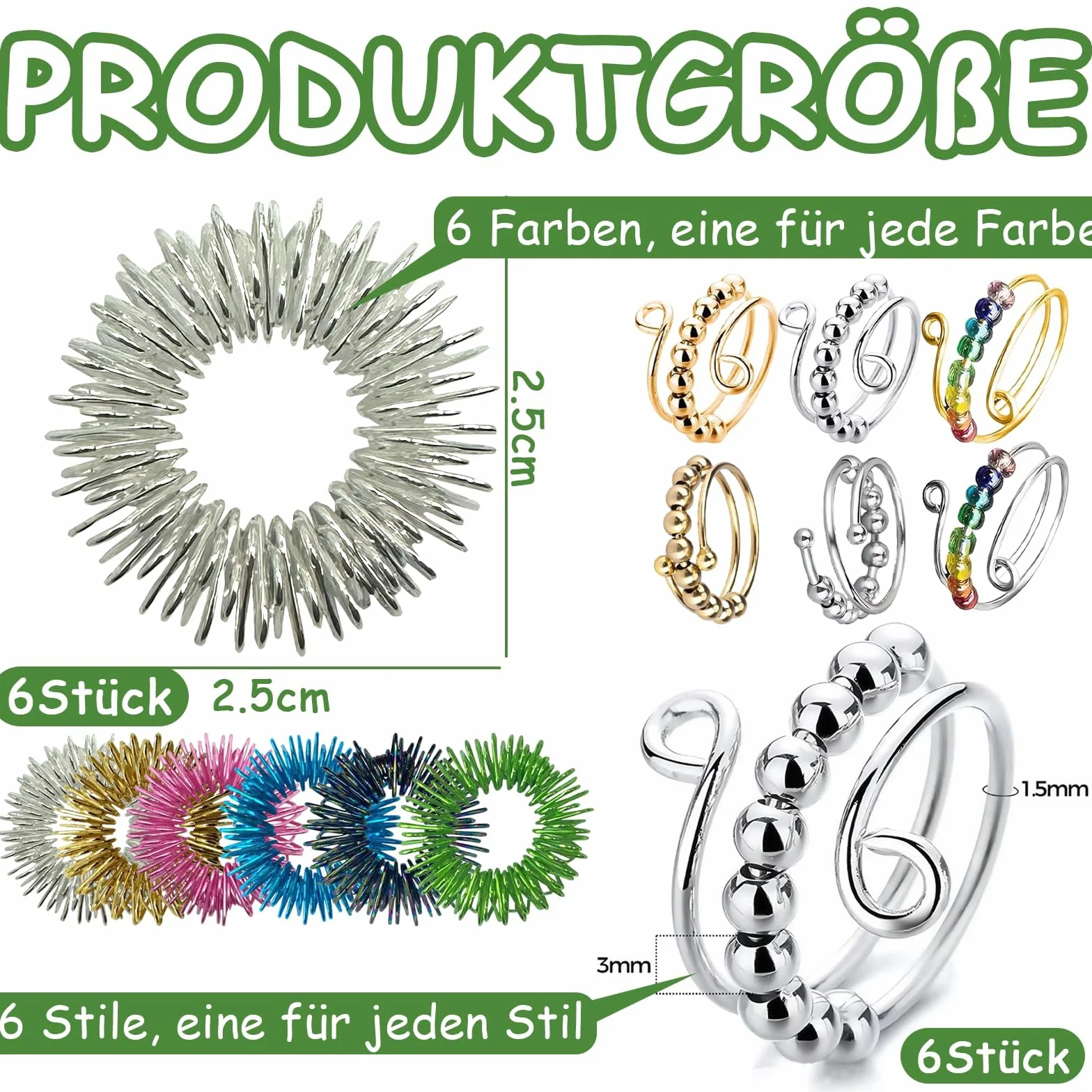 Zestaw 12 pierścionków Fidget Ring