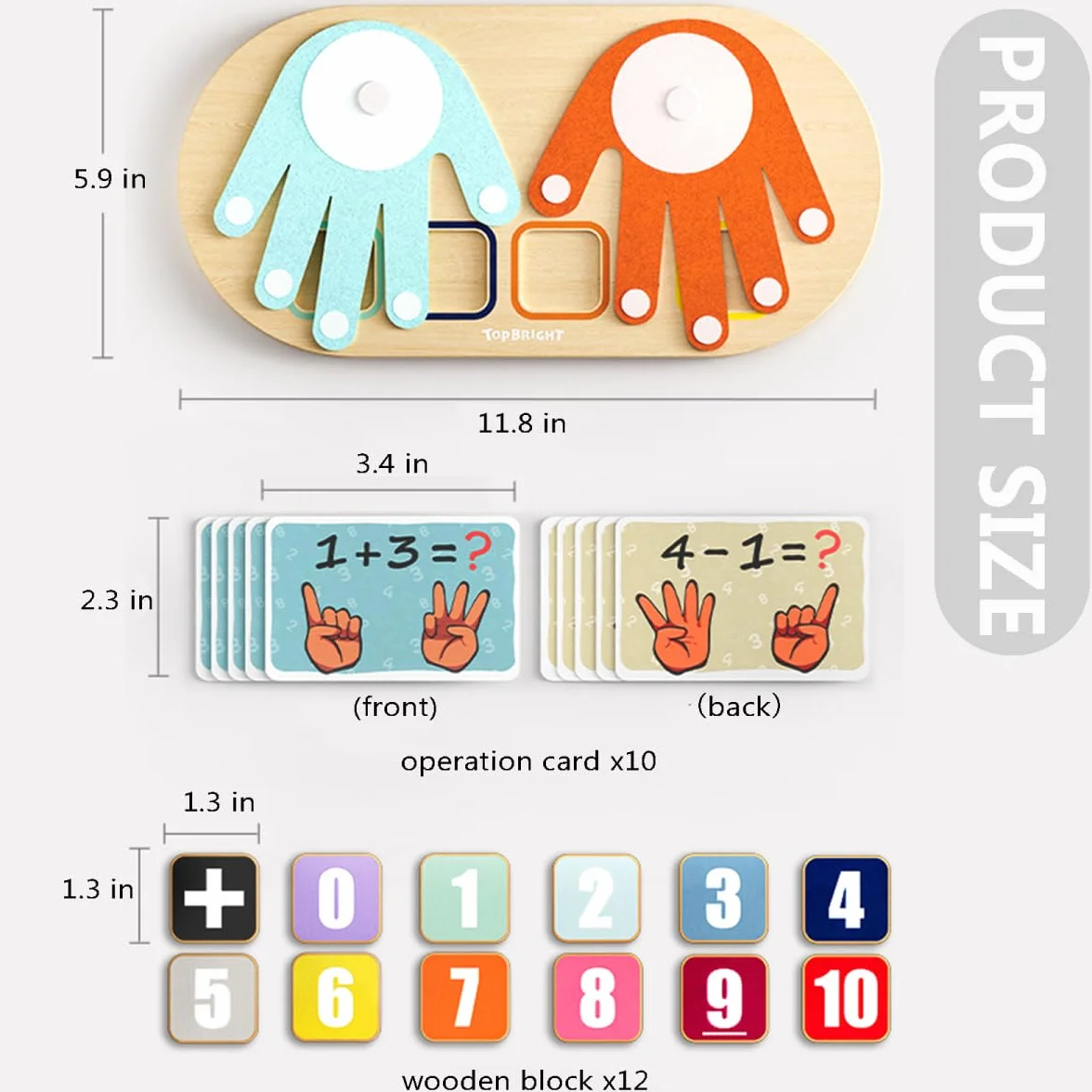 TOP BRIGHT Drewniana zabawka matematyczna do nauki liczenia dla dzieci, zabawka edukacyjna, zabawka edukacyjna dla dzieci w wieku 3, 4, 5 lat, dla chłopców i dziewczynek, prezent