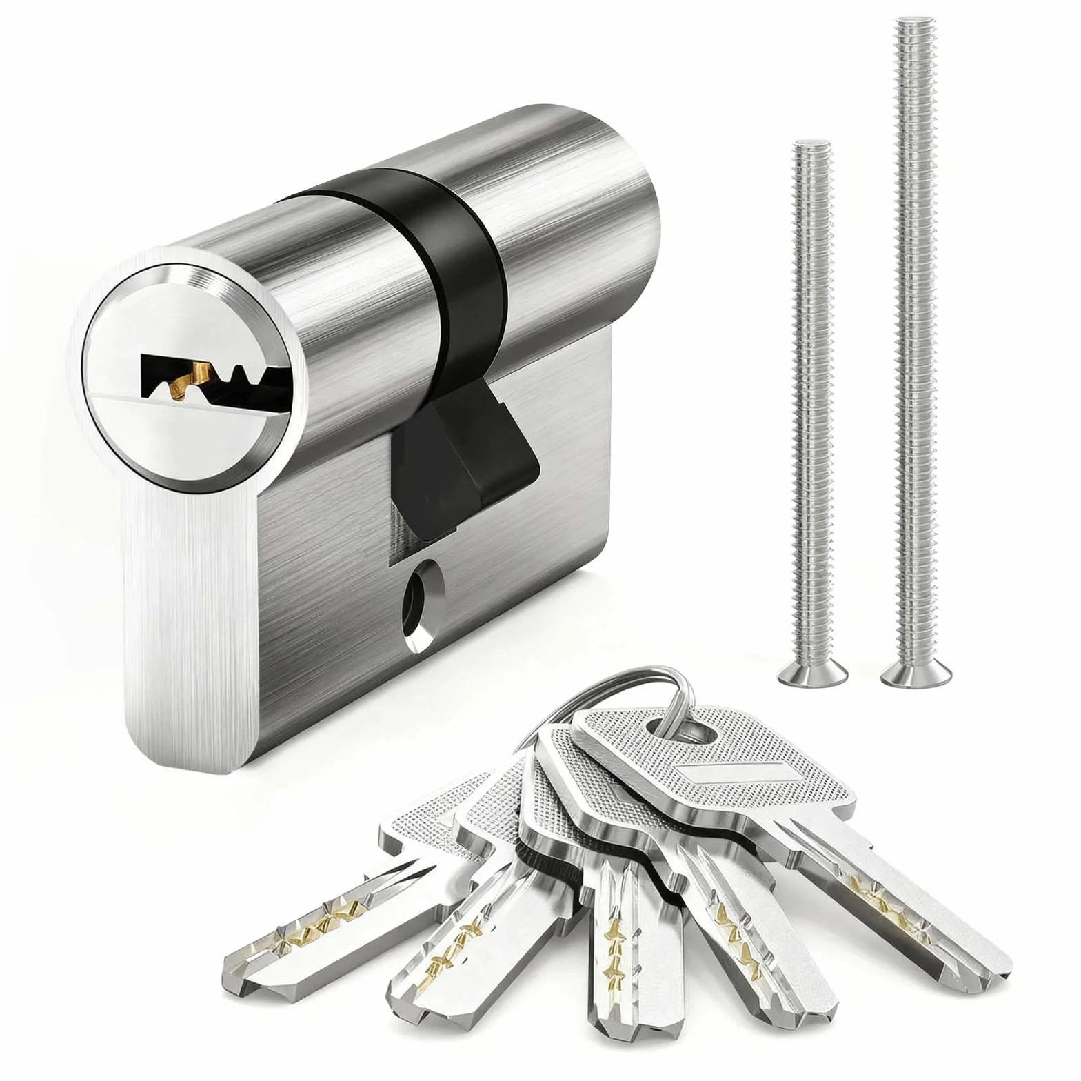 MANICAF Cylinder zamka 25/25, cylinder profilowy, europejski zamek cylindrowy, zamek cylindryczny 50 mm z 5 kluczami mosiężnymi