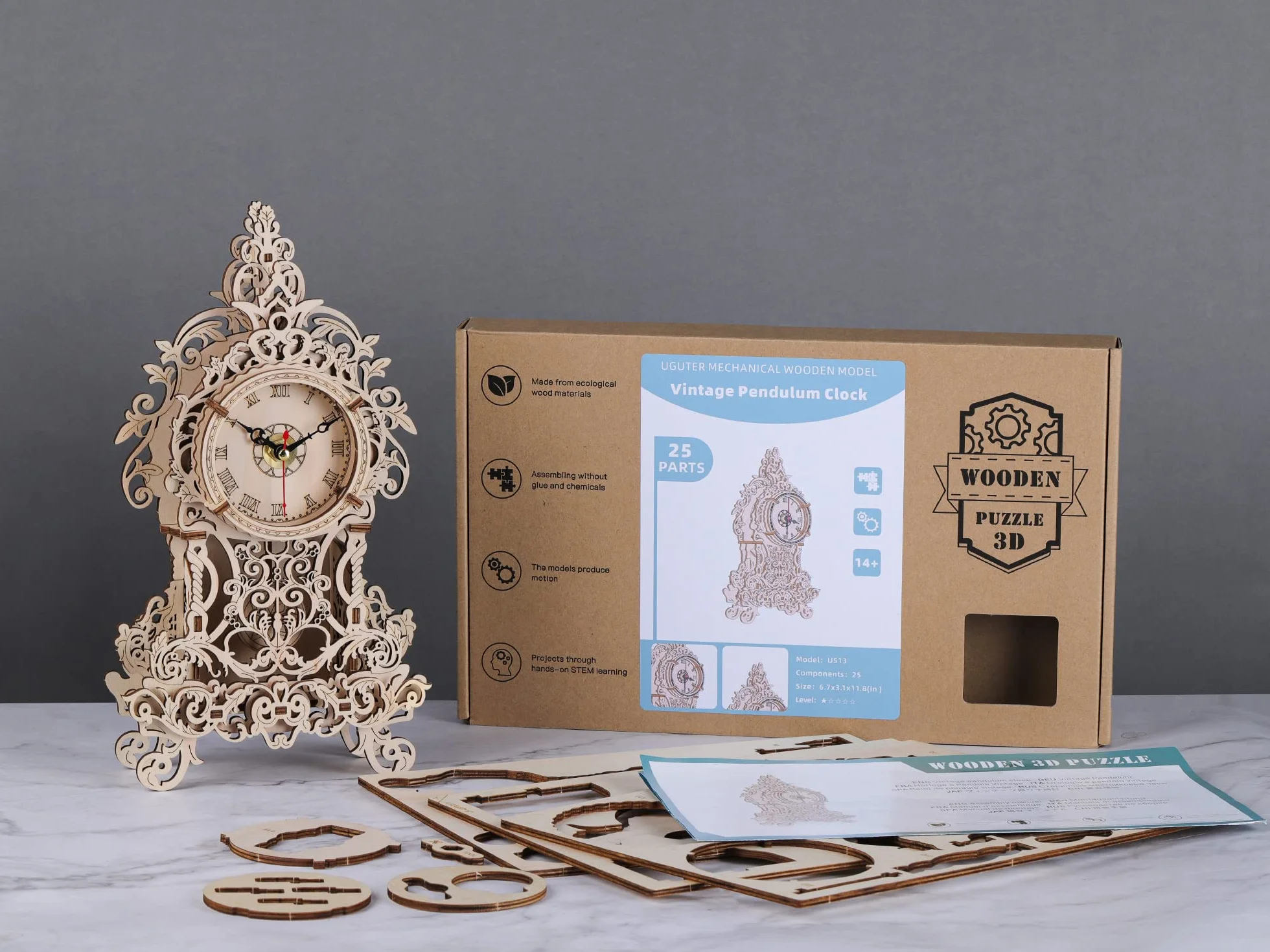 Cuteefun Drewniany zegar wahadłowy 3D zestaw modelowy dla dorosłych do samodzielnego montażu w celu zbudowania 3D drewniane puzzle DIY drewniane zestawy konstrukcyjne kreatywne
