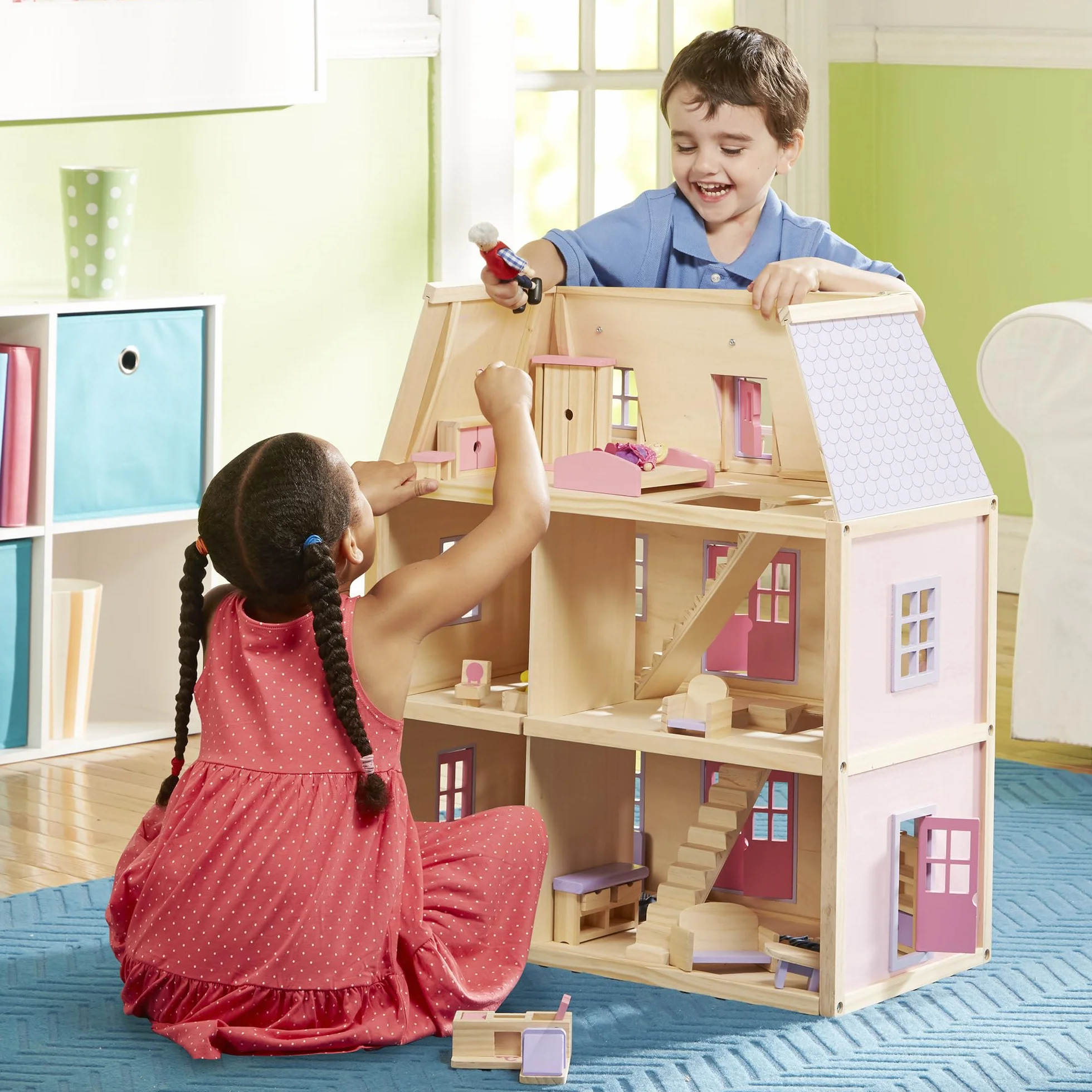 Melissa & Doug – wielopiętrowy drewniany domek dla lalek z 19 mebelkami