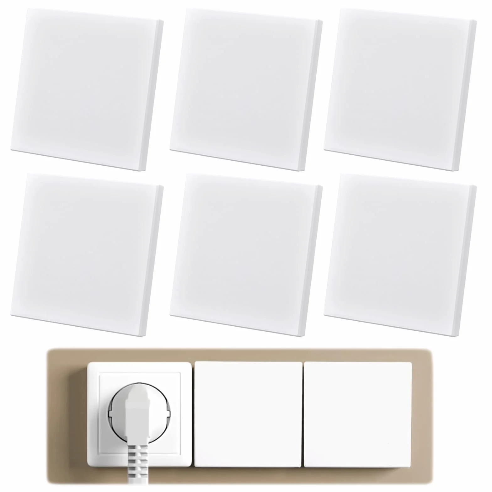 Osłona zaślepki do gniazdka, 6 sztuk, zaślepka 8,6 x 8,8 cm, nie zawiera kleju lub śrub, zaślepek do nieużywanych gniazd lub przełączników, biała