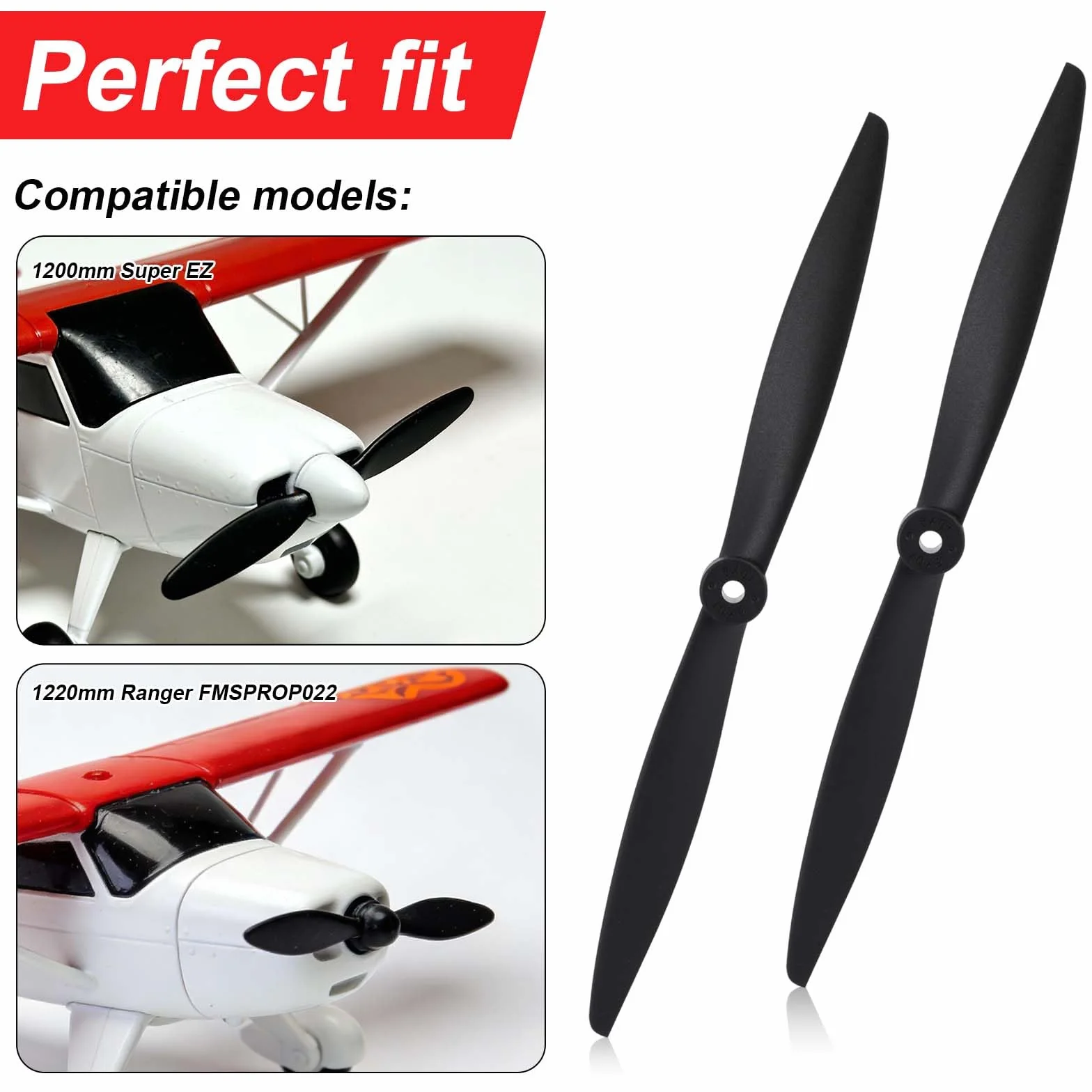 2szt 2-Łopatowy RC Śmigło 10x5 Kompatybilny z FMS 1200mm Super EZ & 1220mm Ranger FMSPROP022, Wysoka Wydajność Plastik Zamiennik Śmigło dla RC Samolot Modele (Czarny)