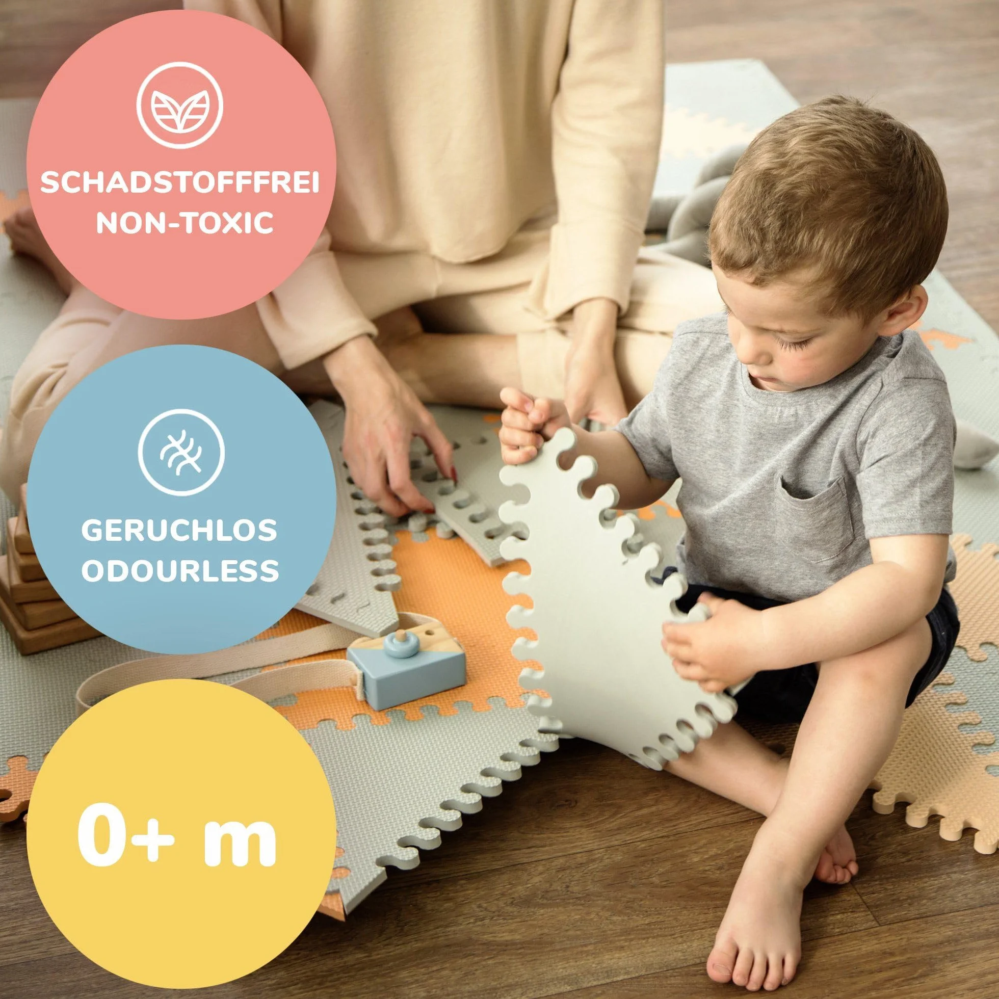 Hakuna Matte Stylowa Mata Piankowa Puzzle 1,8x1,2m – Duży Dywan do Zabawy dla Niemowląt i Dzieci. Gruba, Miękka Mata Podłogowa, Jasnoszary, Brzoskwiniowy i Pomarańczowy