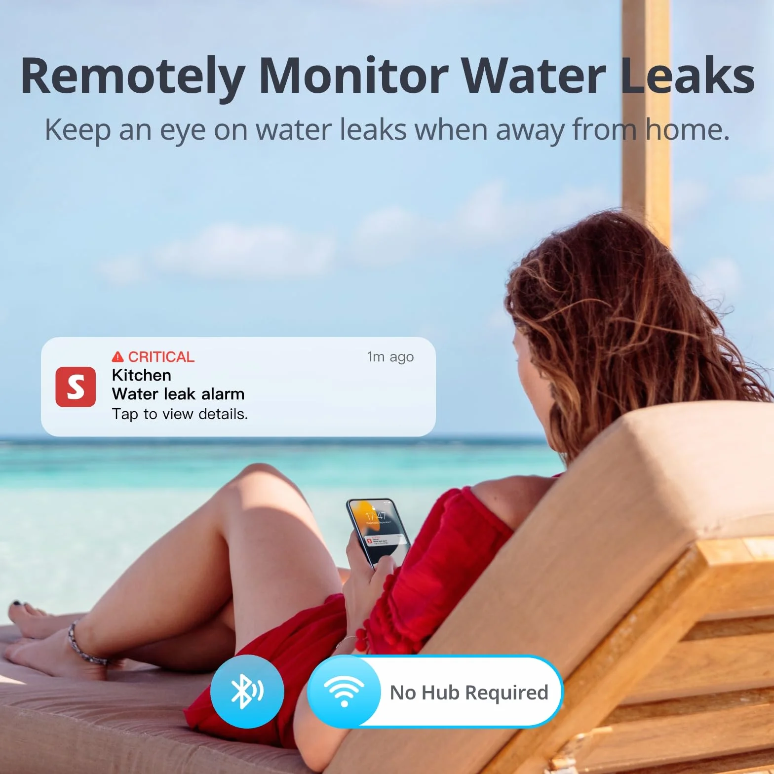 SwitchBot Czujnik wycieku wody, Wi-Fi, nie wymaga hubu, inteligentny, regulowany alarm 100 dB, aplikacja, wodoodporność IP67, bezprzewodowy, do kuchni, łazienki, piwnicy, obsługa 2,4G