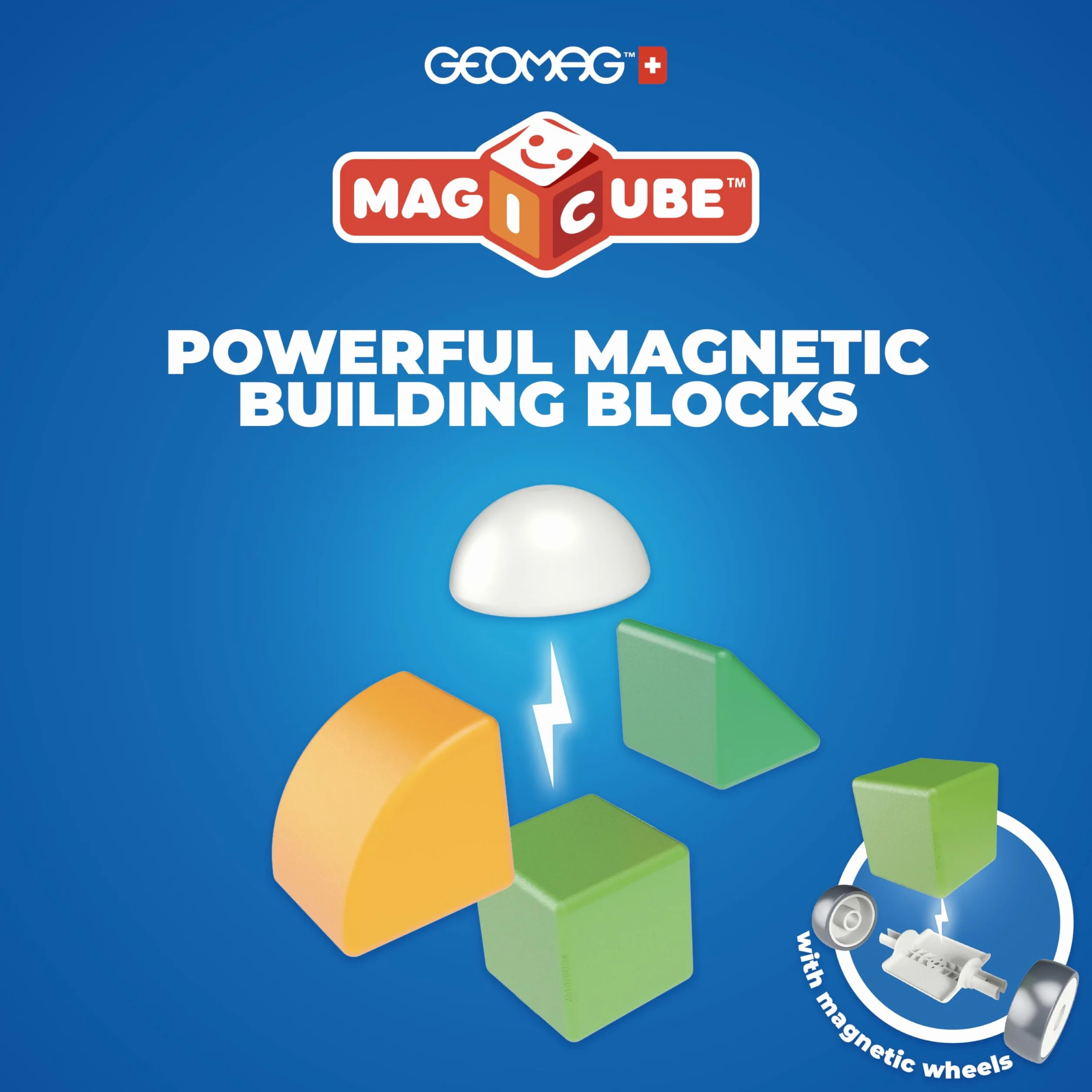 Geomag - Magicube 1+ Shapes - Magiczne Kostki Magnetyczne dla Dzieci, 4 Kolory i Kształty, 32 Bloki, Gra Edukacyjna, 100% Plastiku z Recyklingu