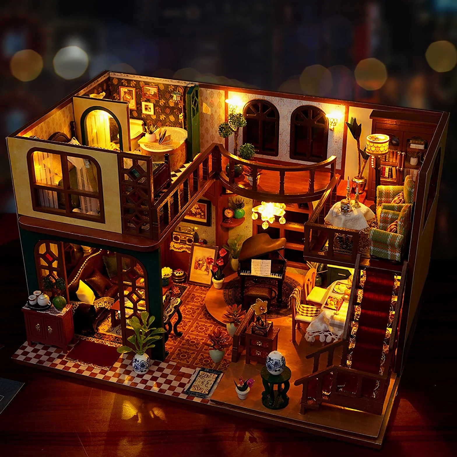 Cuteefun Zestaw miniaturowy domek dla lalek, drewniany domek dla lalek z diodami LED, mały zestaw domowy dla dorosłych, wyjątkowe prezenty na urodziny, Boże Narodzenie (orientalny urok)