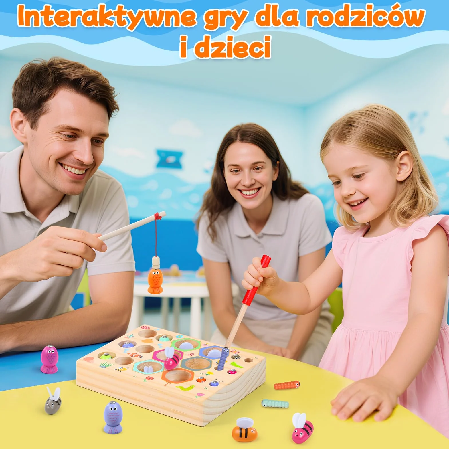 Magnetyczna gra wędkarska drewniane zabawki 3 w 1 dla dzieci Montessori edukacyjne prezenty