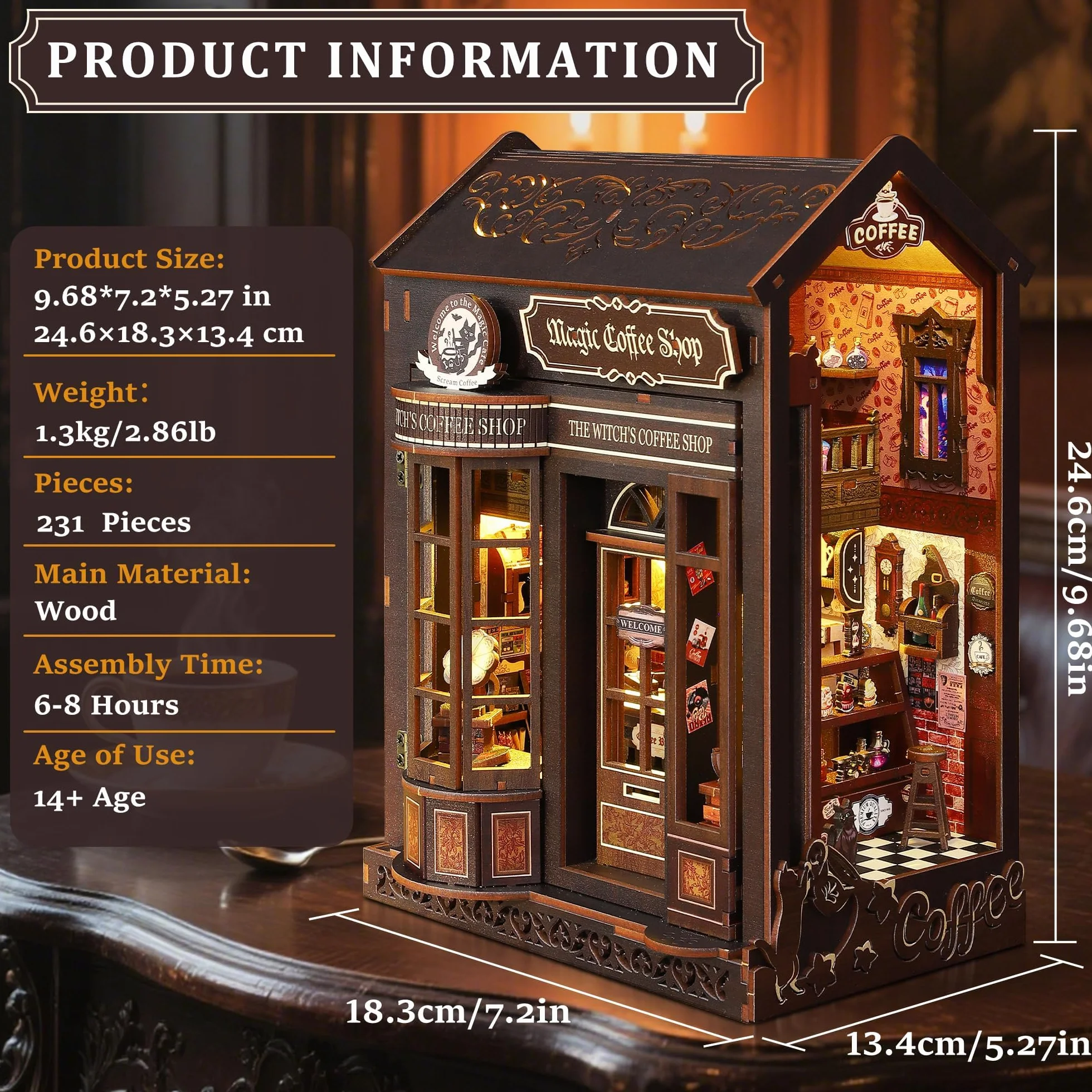 Book Nook Kit dla dorosłych: LUMYCE drewniane puzzle "zrób to sam" miniaturowy domek dla lalek 3D - podpórka na książki do regału na książki dekoracja z oświetleniem LED, kreatywny prezent dla