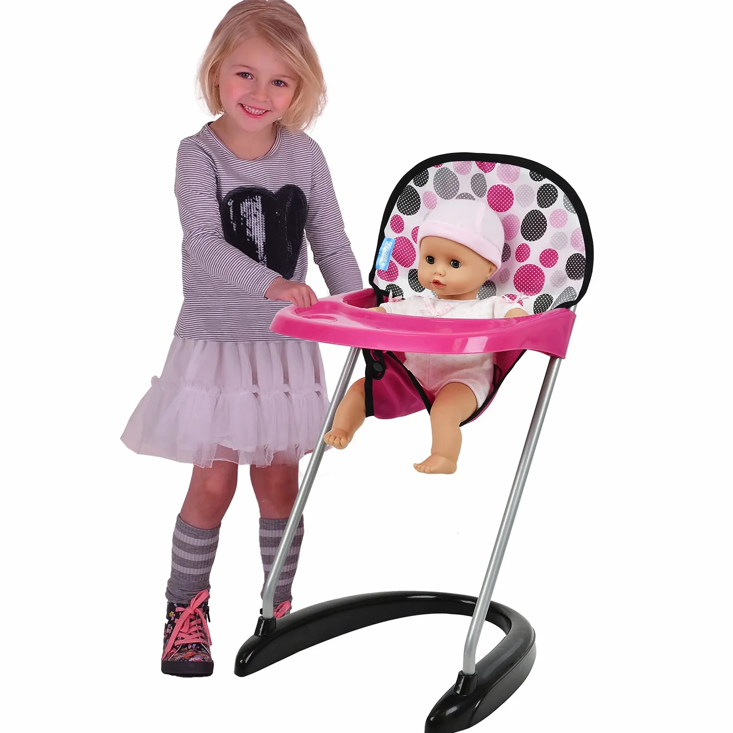 Hauck wysokie krzesełko dla lalek z tacą do posiłku 43 cm Pink Dots