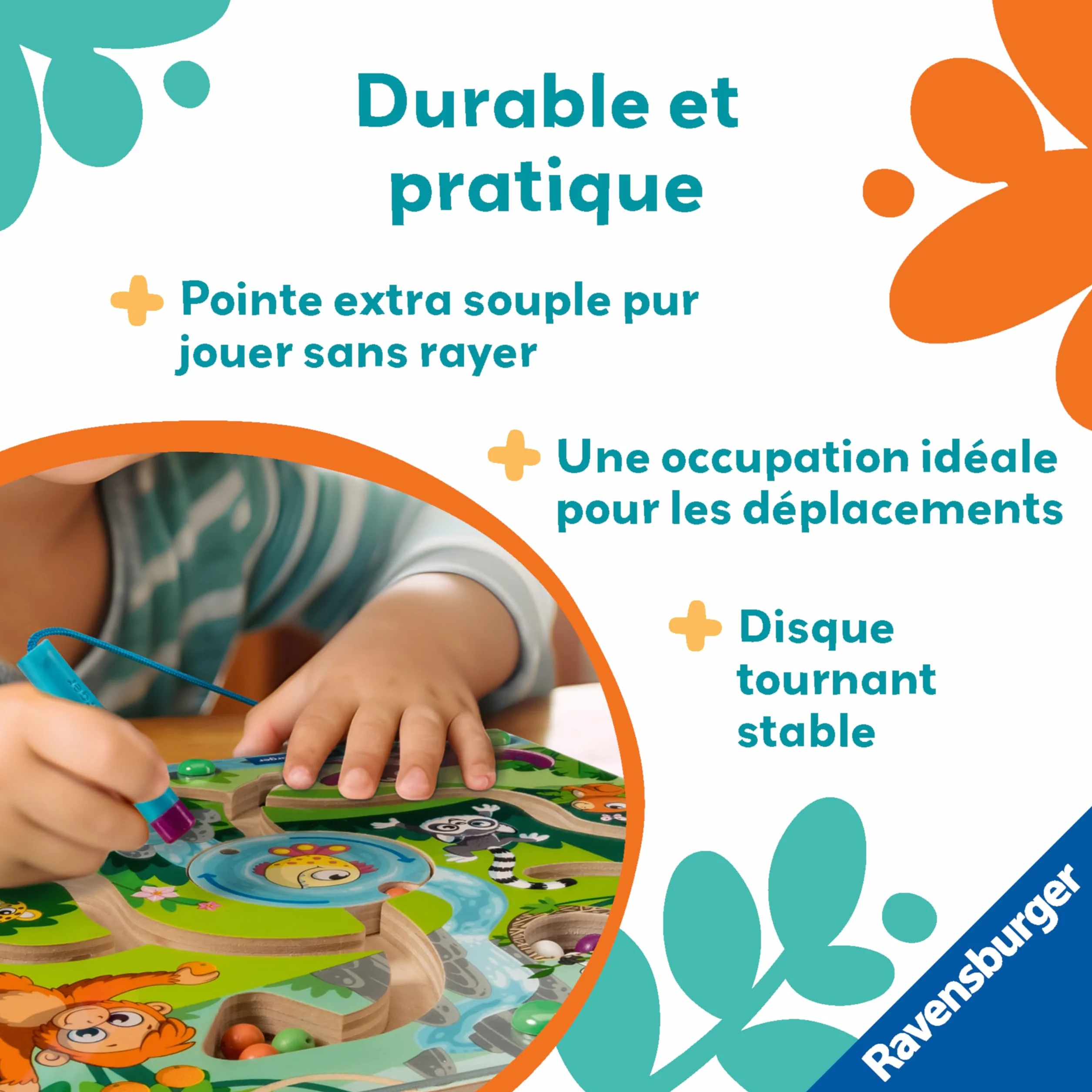Ravensburger -Play + - Drewniany Labirynt magnetyczny w dżungli - Od 18 miesięcy - Wersja francuska - 34018