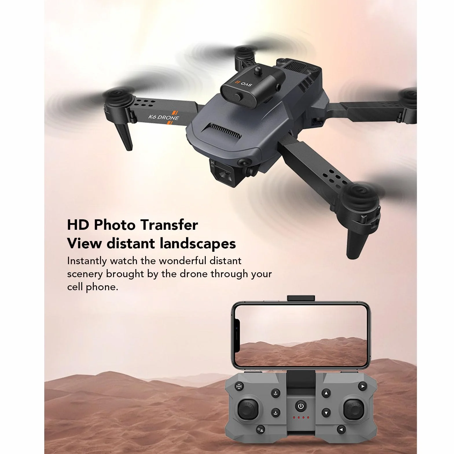 Składany Quadcopter Drone, K6 4K HD 50x Zoom FPV Drony z kamerą Czterokierunkowy Dron do Unikania Przeszkód Mini Drone z Futerałem, Inteligentna wysokość Zawisu