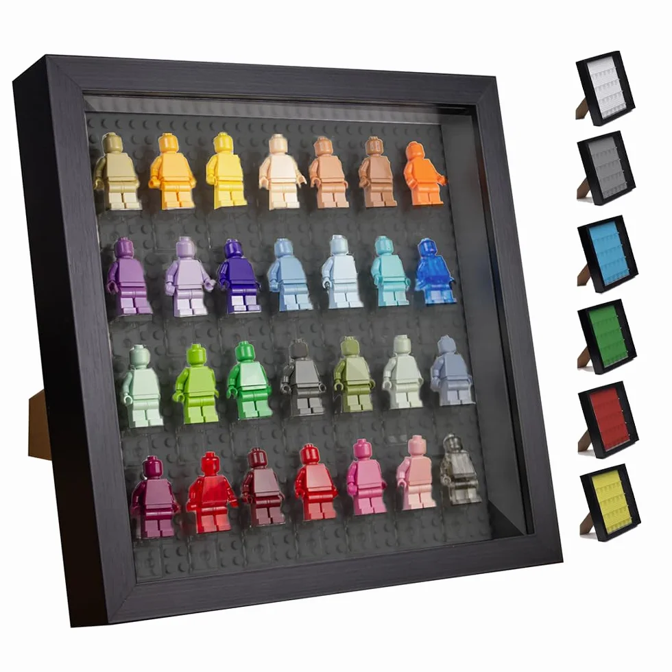 Tapeera Czarna drewniana gablota na minifigurki - Gablota na pamiątki z figurkami - Ramka shadow box 11 x 11 cali - Ściana i blat stołu z ochroną przed kurzem - Do 28 figurek (czarna, głębokość 4 cm)
