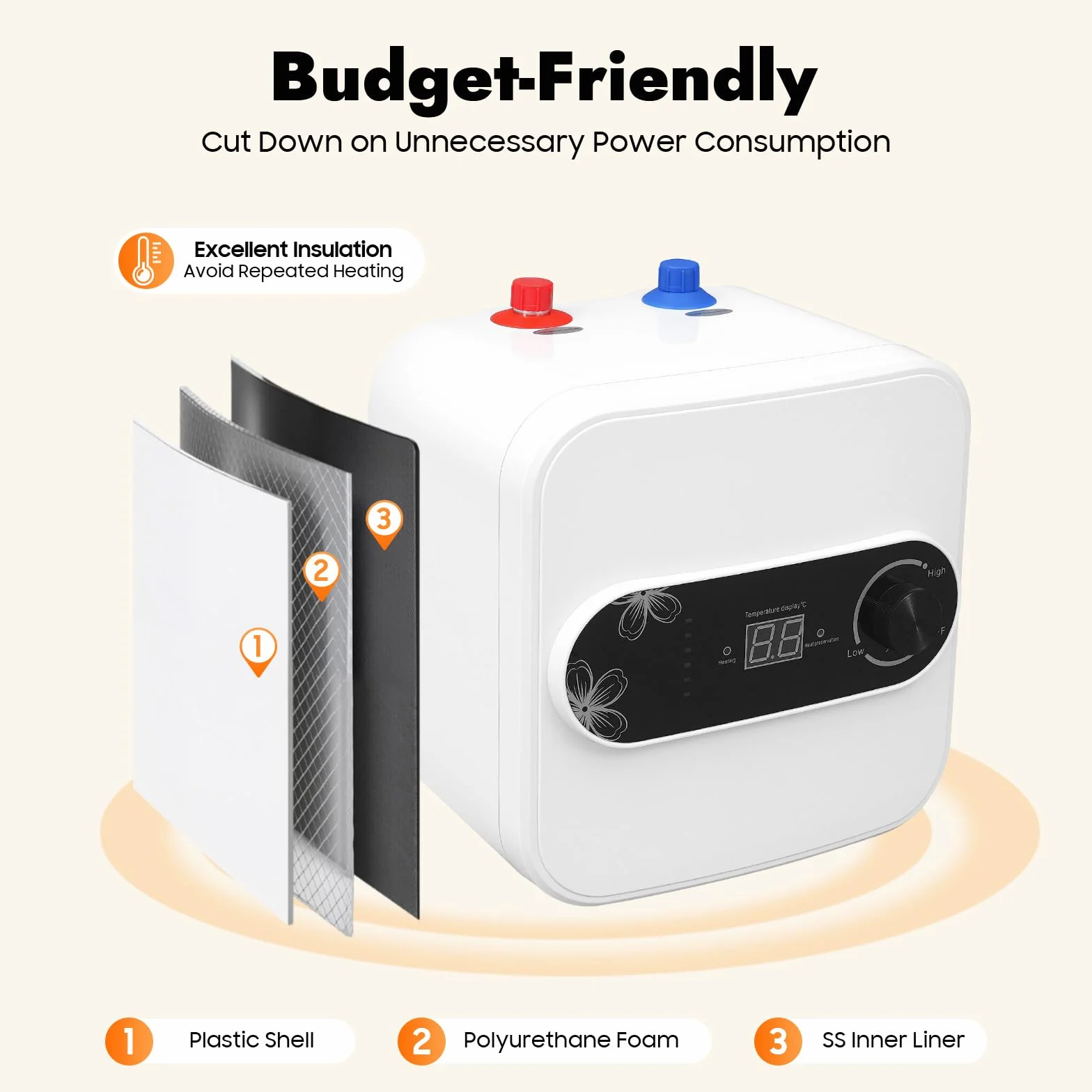 Mini podgrzewacz wody 10 l, urządzenie podszafkowe 1500 W, bojler 220 V, cyfrowy wyświetlacz LED, montaż na ścianie, wolnostojący, do kuchni, łazienki, umywalki, mały