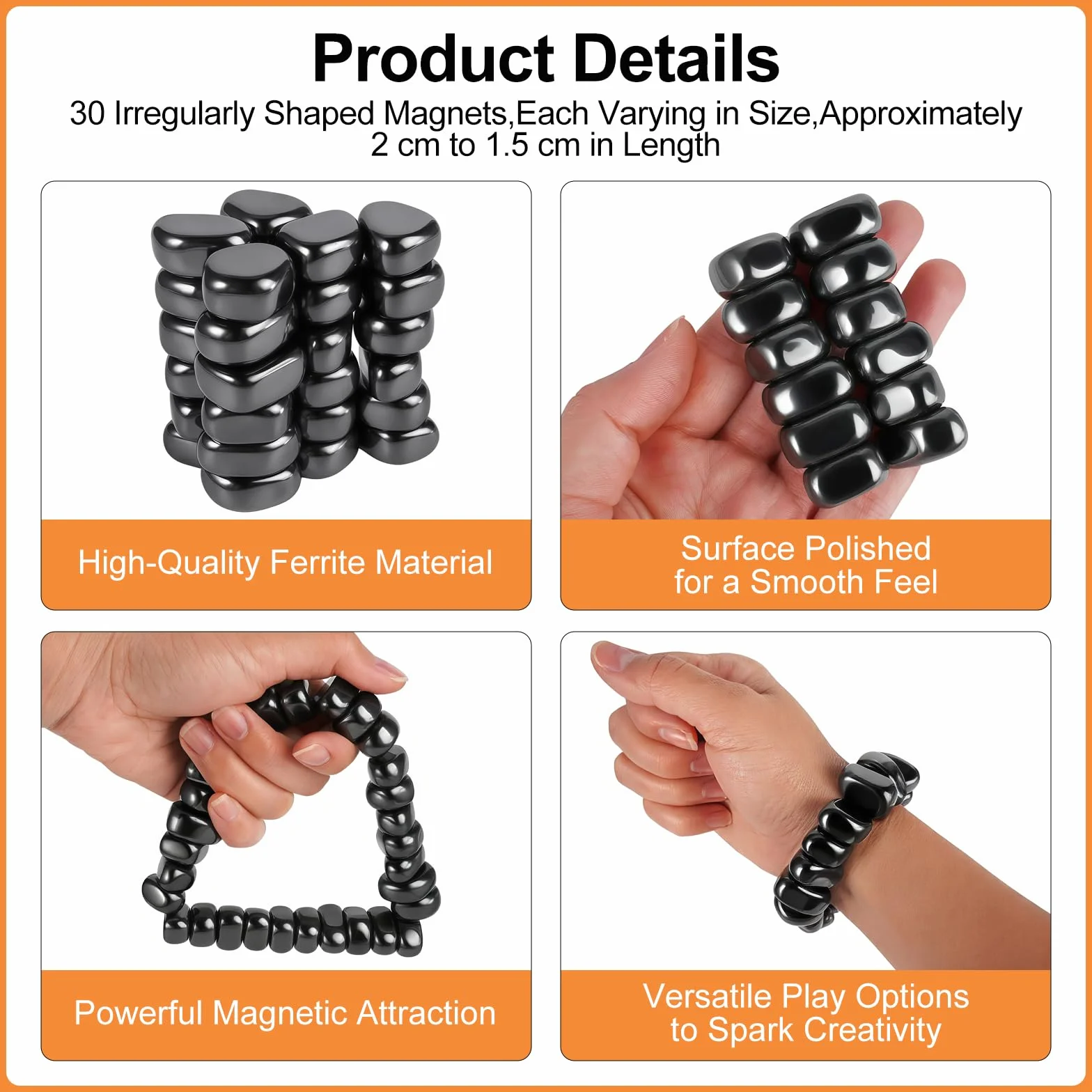 30 sztuk kamieni magnetycznych z hematytu, czarne, nieregularne magnesy, na spotkania rodzinne, kemping, do