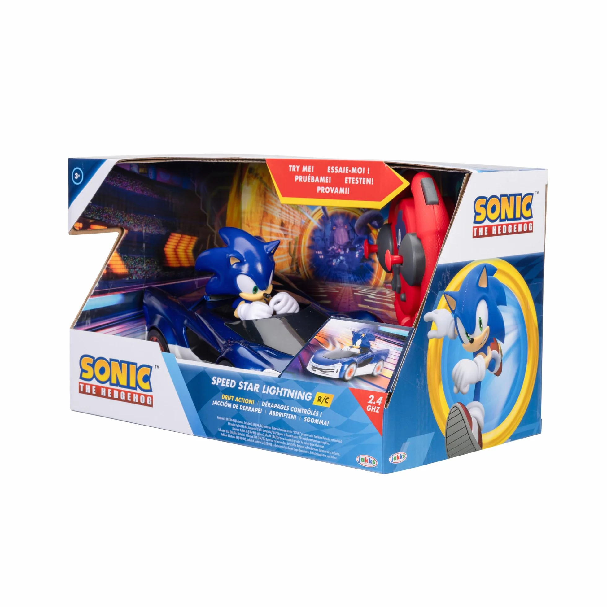 Sonic the Hedgehog Speed Star Lightning Drifting RC Oficjalnie licencjonowany przez Jakks Pacific - Zdalnie sterowane samochody z podświetlanymi kołami, gra interaktywna z czerwonym pilotem na baterie