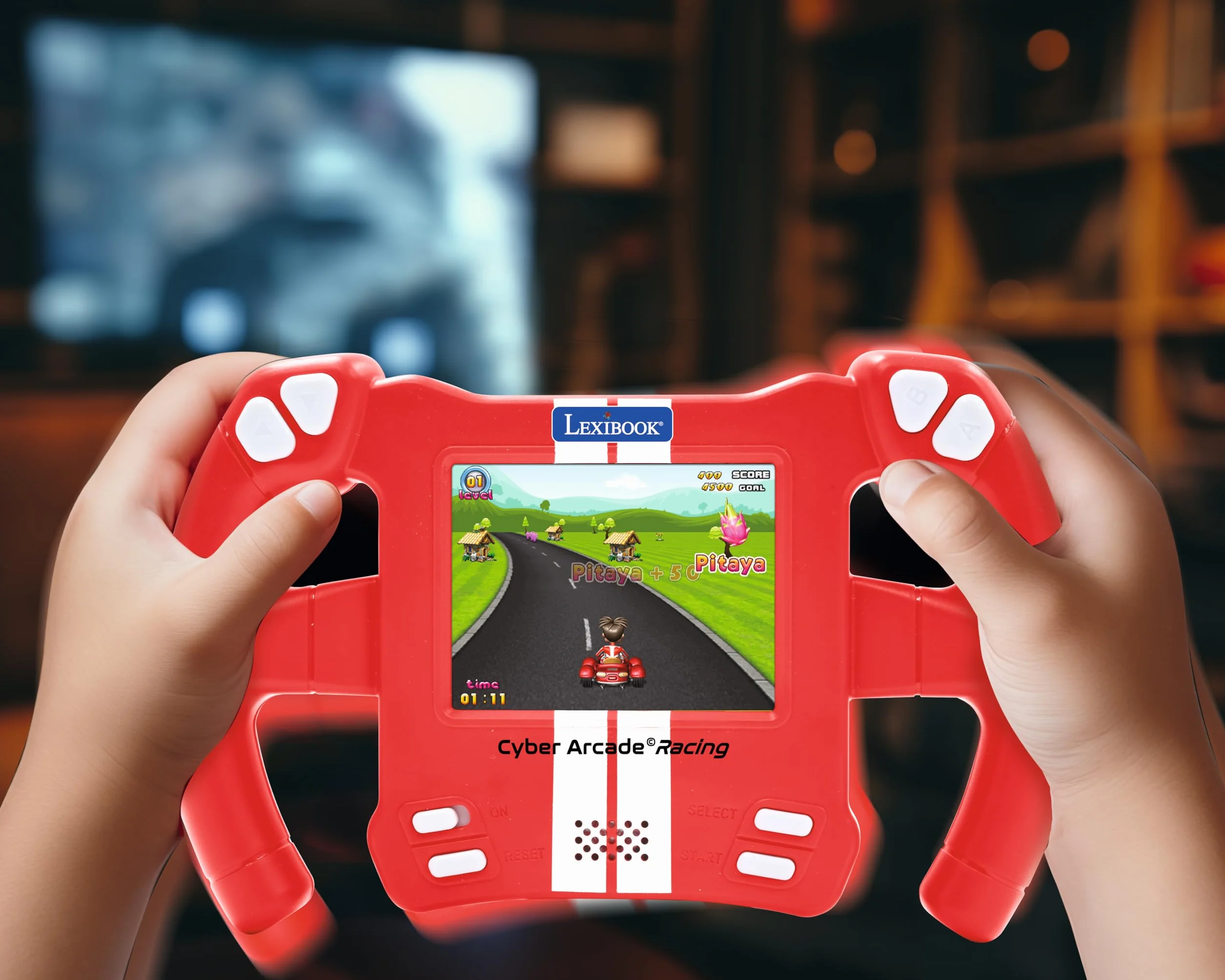 Lexibook, Cyber Arcade Racing, Konsola Wyścigowa Sterowana Ruchem, 30 Gier Wyścigowych, Akcji i Logicznych, Sterowanie przez Przechylanie, Czerwona, JL3150