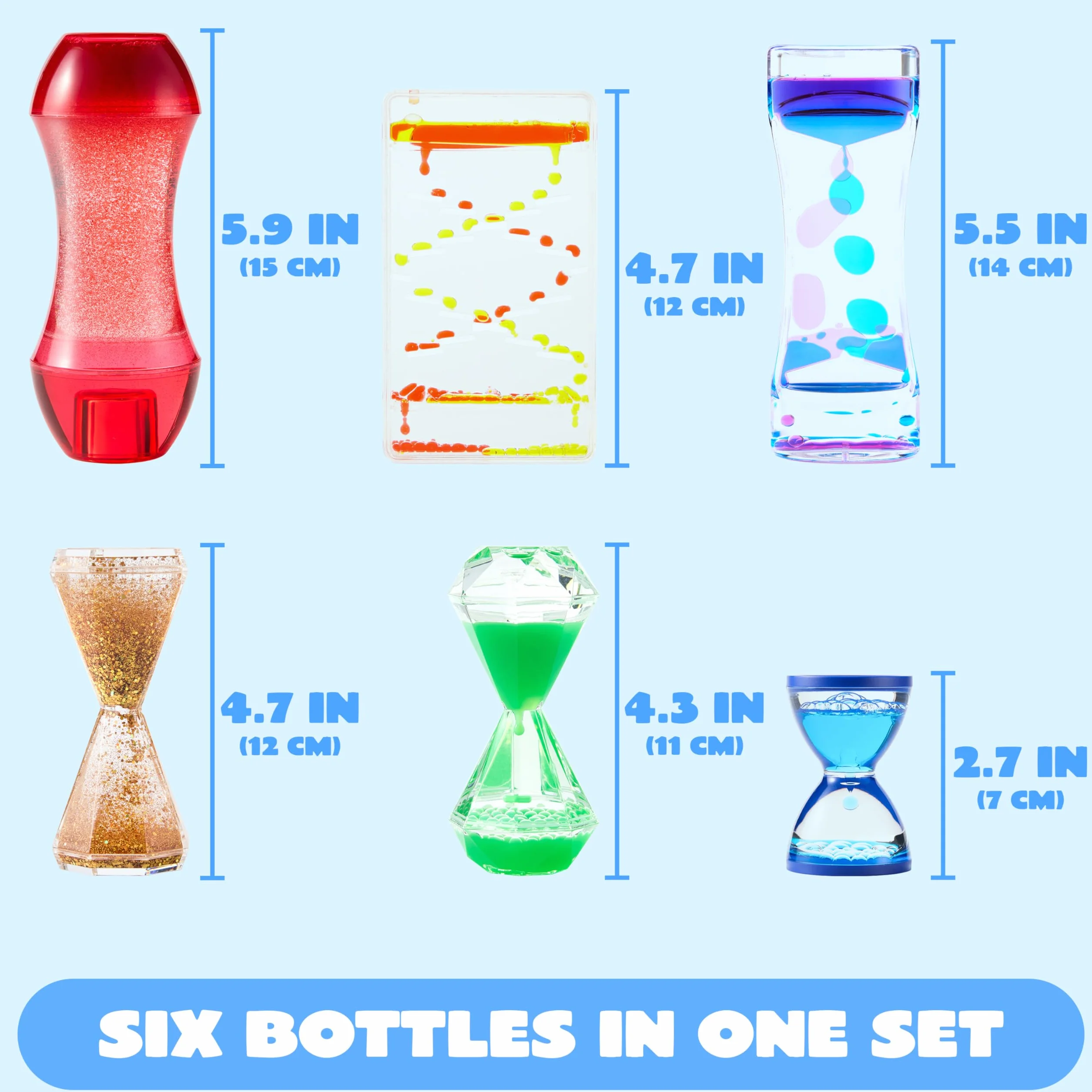 JOYIN 6 szt. sensoryczne zabawki Fidget Tubes dla dzieci z autyzmem, kojące butelki sensoryczne z wodą