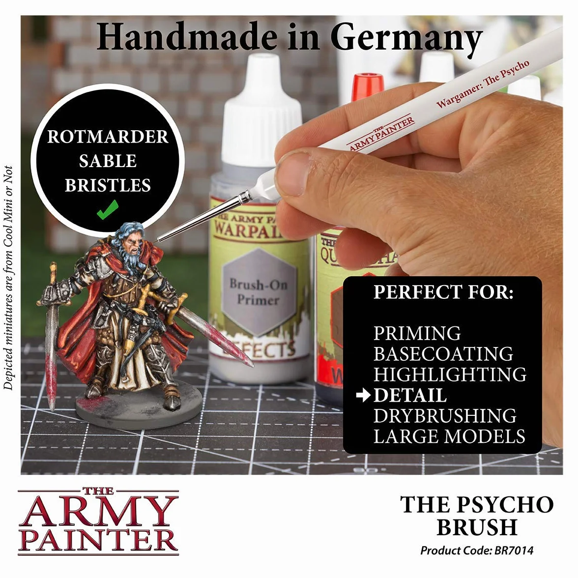 Pędzel do malowania detali, ręcznie wykonany w Europie, Rothmarder Sable Hair Paint Brush for Miniatures - The Psycho Brush by The Army Painter