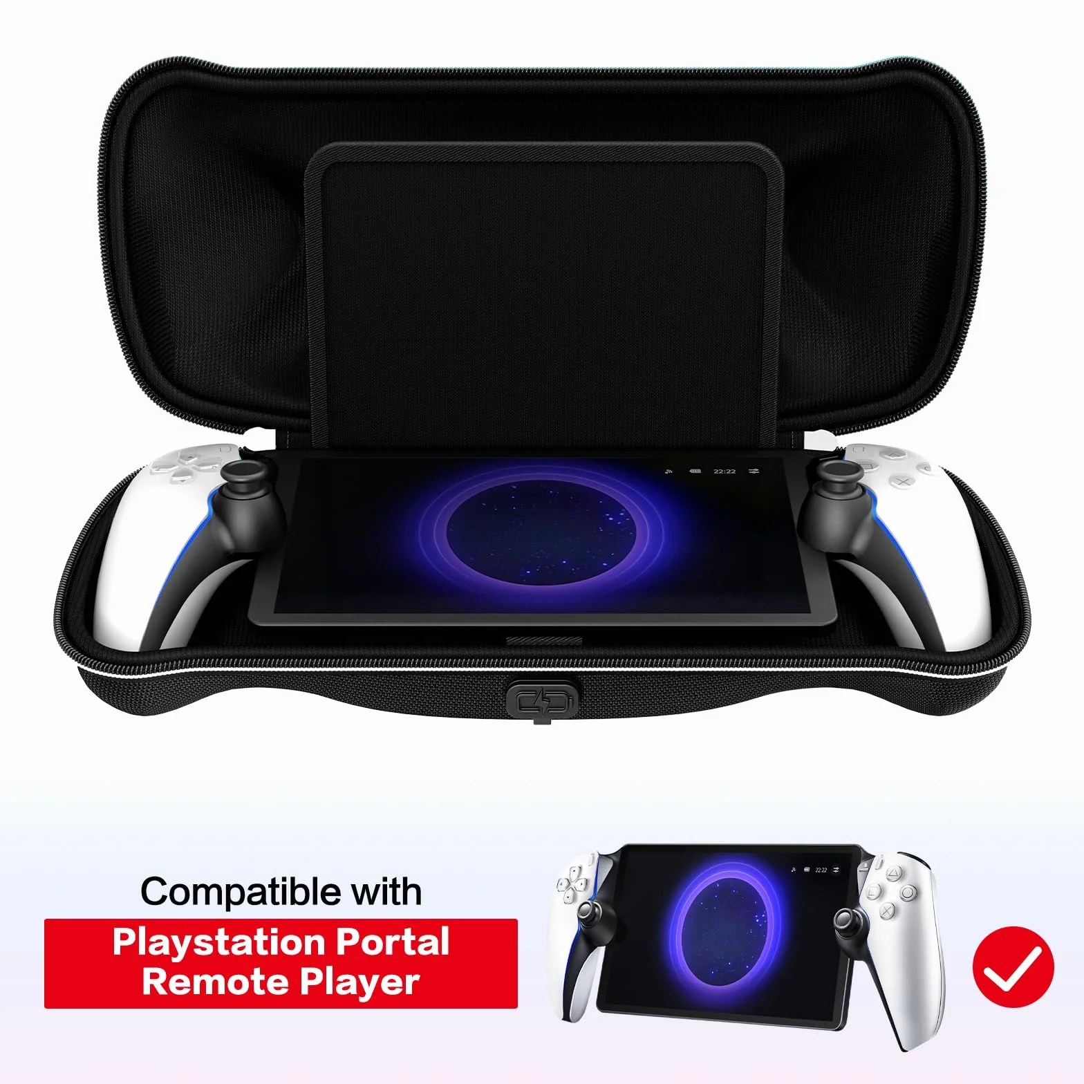 iVoler Etui do PlayStation Portal Remote Player z funkcją ładowania + 2 szt. szkła hartowanego. Sztywna torba podróżna, wstrząsoodporna, czarna