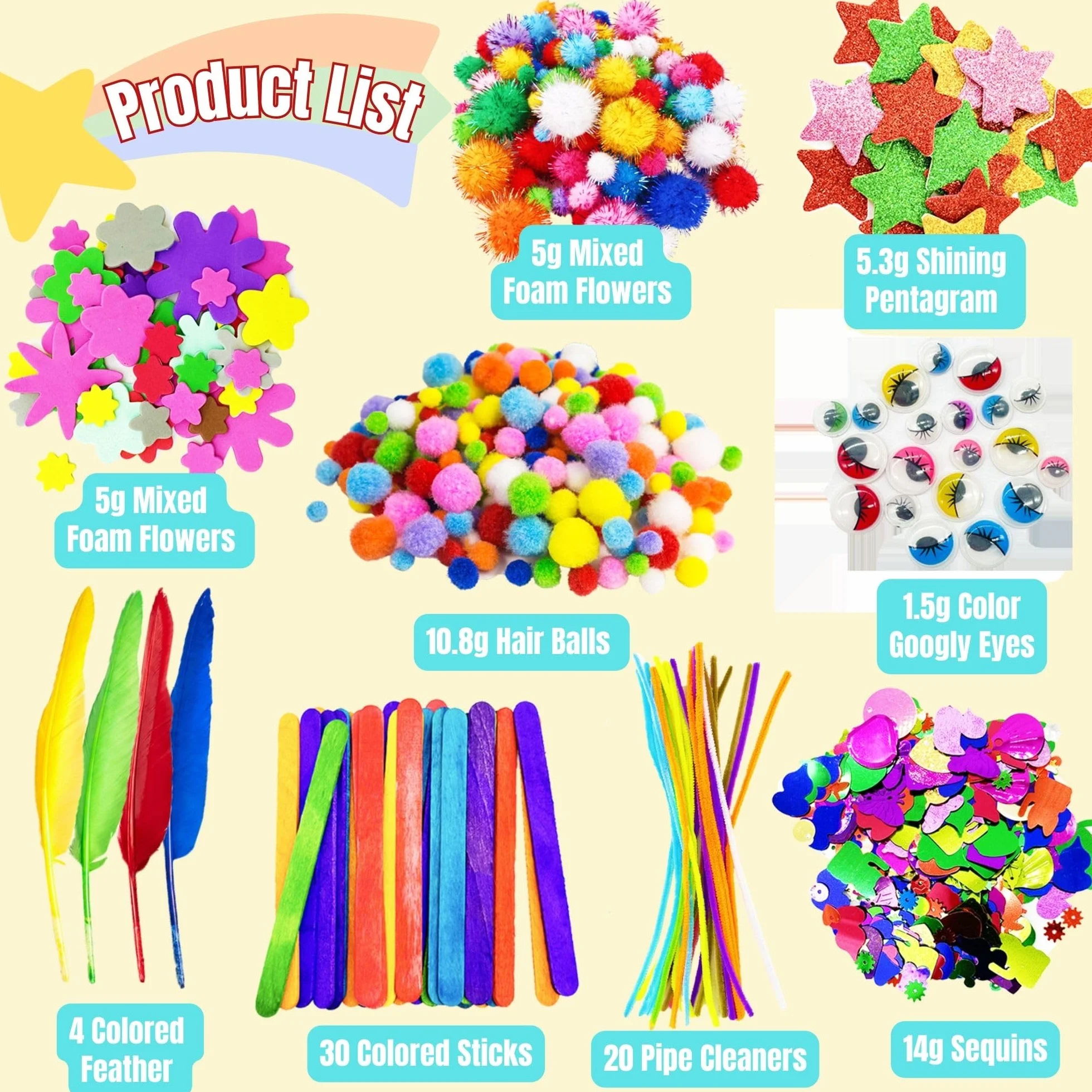 Lubibi Walizka do majsterkowania dla dzieci, zestaw do majsterkowania DIY, zestaw materiałów do majsterkowania z wyciorem do fajki, pomponami, kulkami, materiałami do scrapbookingu, kreatywne