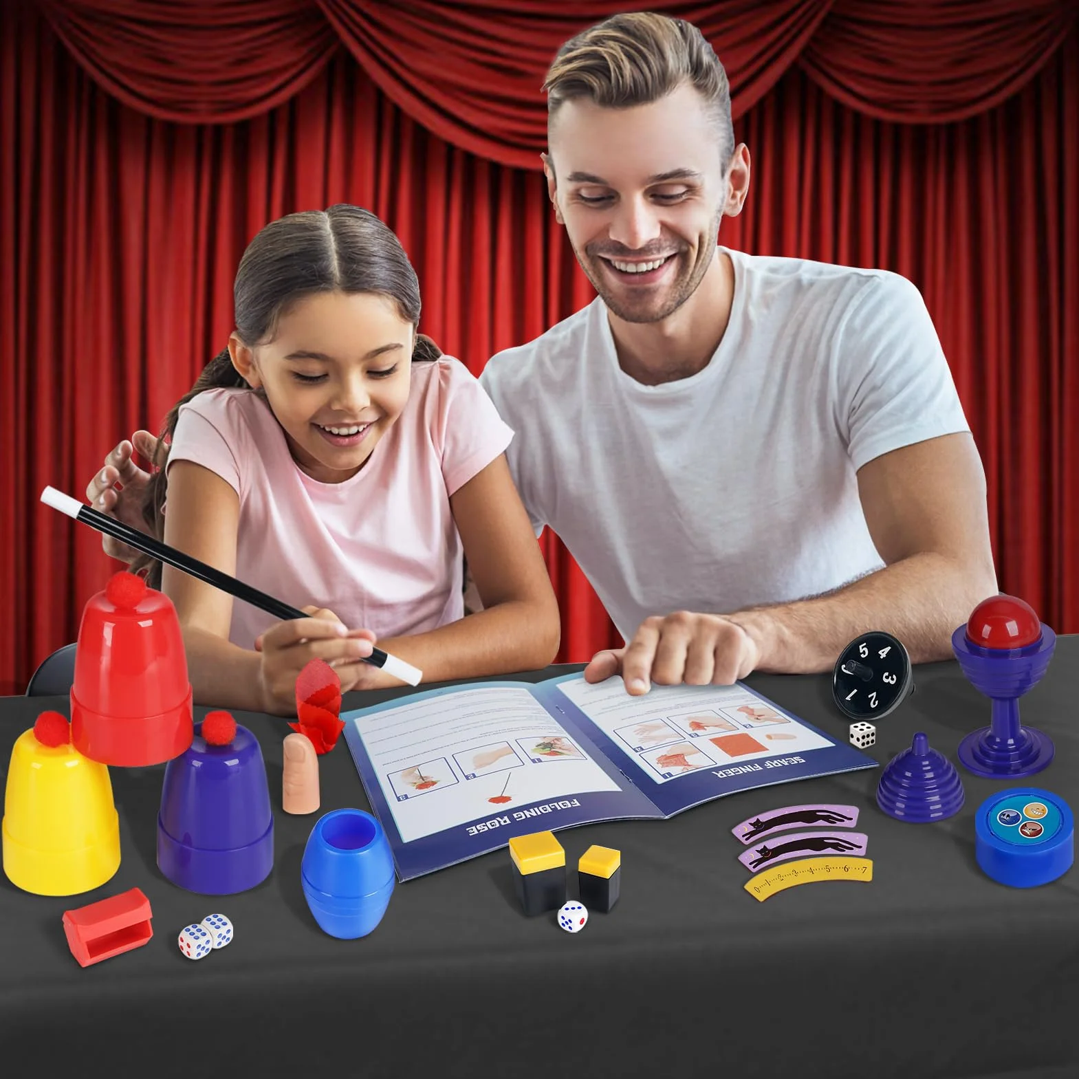 DINORUN Magiczne sztuczki - magiczny zestaw dla dzieci z magicznym kapeluszem i magiczną różdżką i instrukcją dla dzieci, zabawki dla 6, 7, 8, 9, 10, 11, 12 lat, prezenty dla chłopców, dziewcząt, 75+