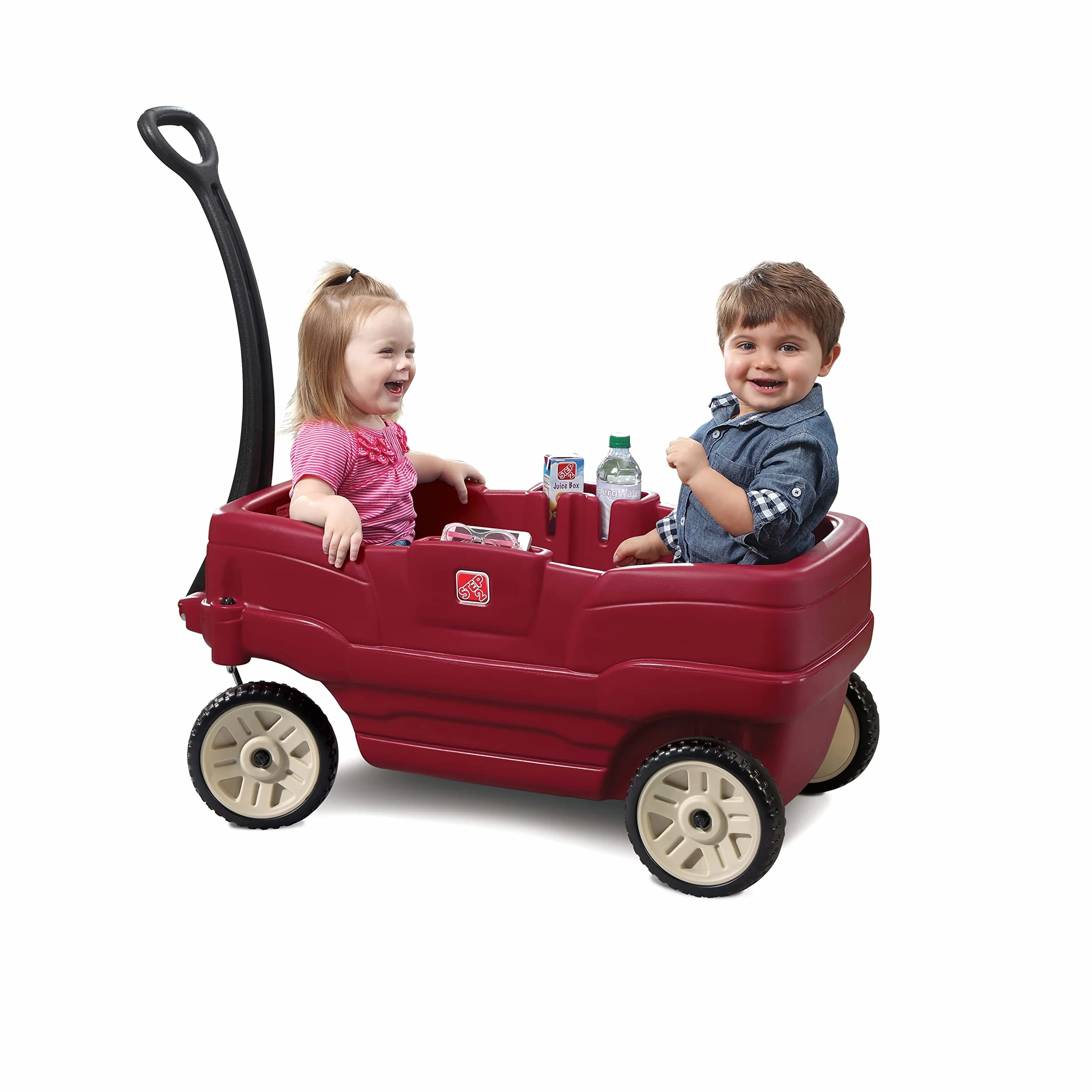 Step2 Wagon Neighborhood | Wagon zabawkowy | Czerwony wózek zabawkowy, 2-osobowy | Wygodny i bezpieczny z pasami bezpieczeństwa w zestawie | Łatwy do czyszczenia i przenoszenia