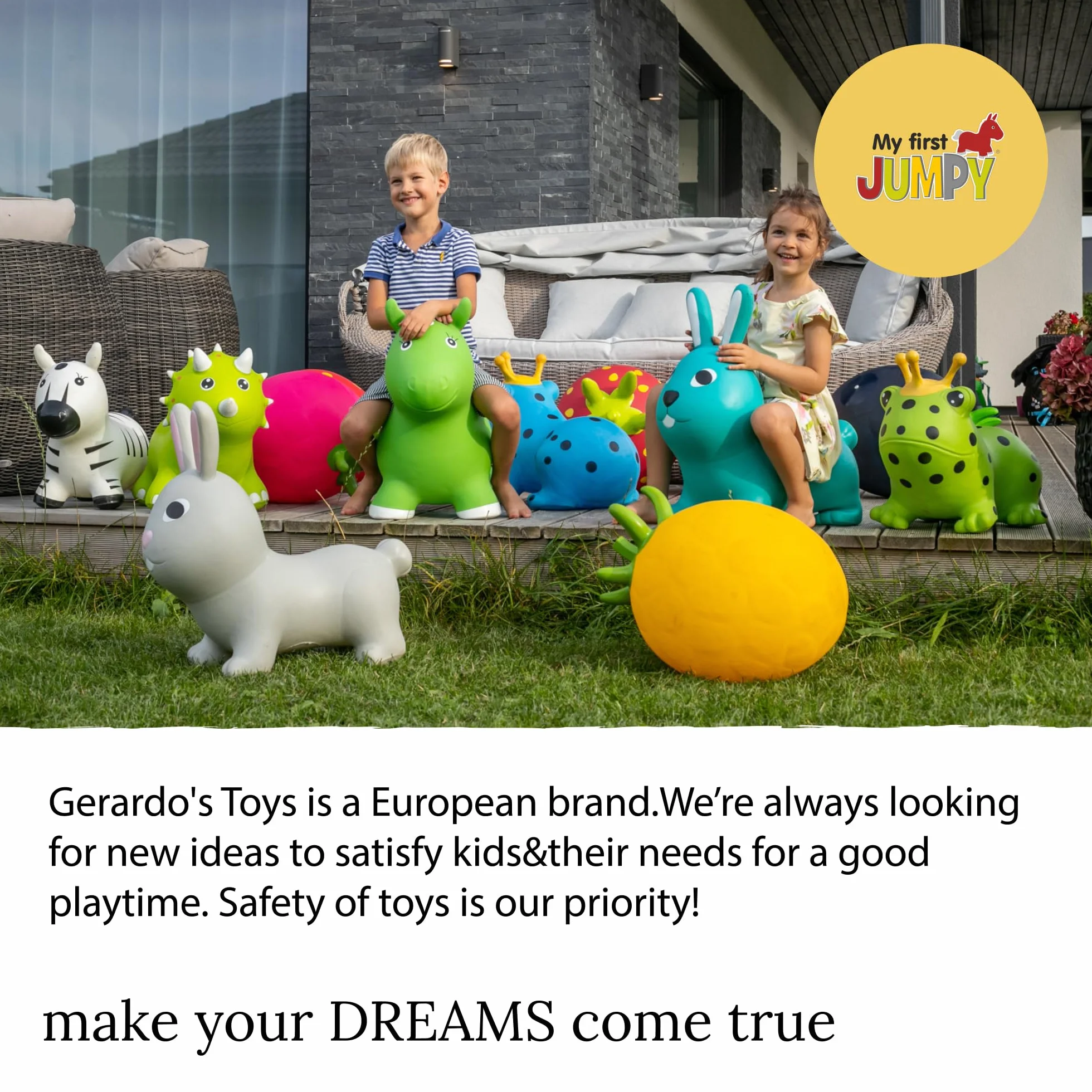 Gerardo's Toys Jumpy Zwierzęta do skakania zając jasnoróżowe ok. 58 cm – skaczące zwierzęta od 1 roku życia – nadmuchiwane zwierzęta do użytku wewnątrz i na zewnątrz – w zestawie pompka