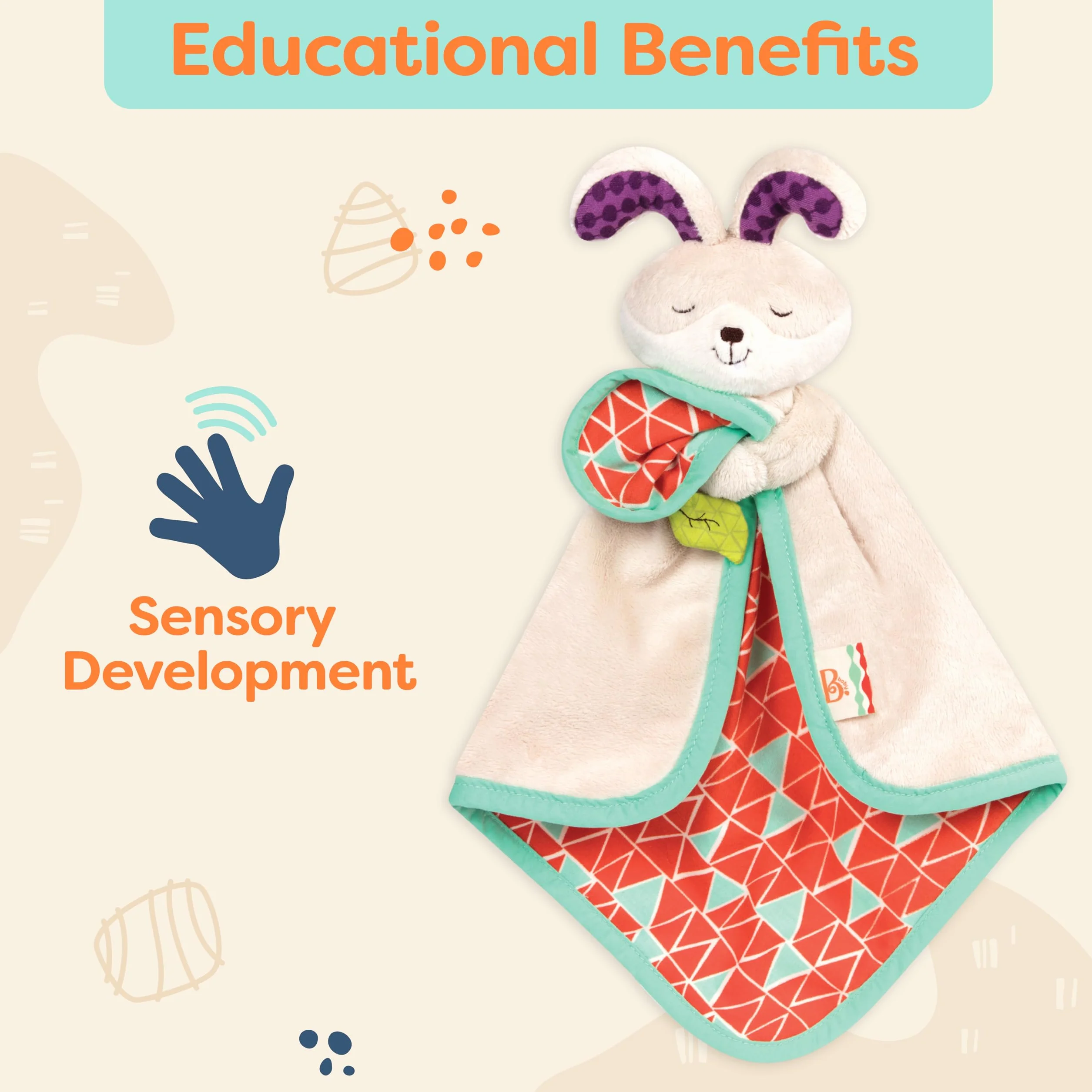 B. Toys – B. Snugglies – puszysty koc bezpieczeństwa króliczka Bunz – urocza koszula niemowlęca z miękką tkaniną – nie zawiera BPA